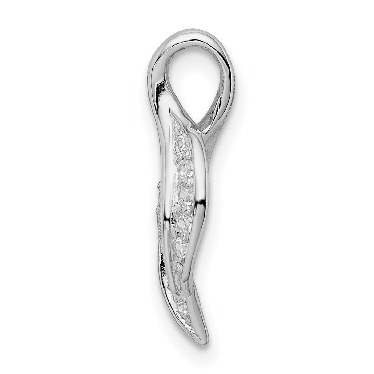 Sterling Silver Leaf Shaped Pendant with Cubic Zirconia, Triple Layer Botanical Design