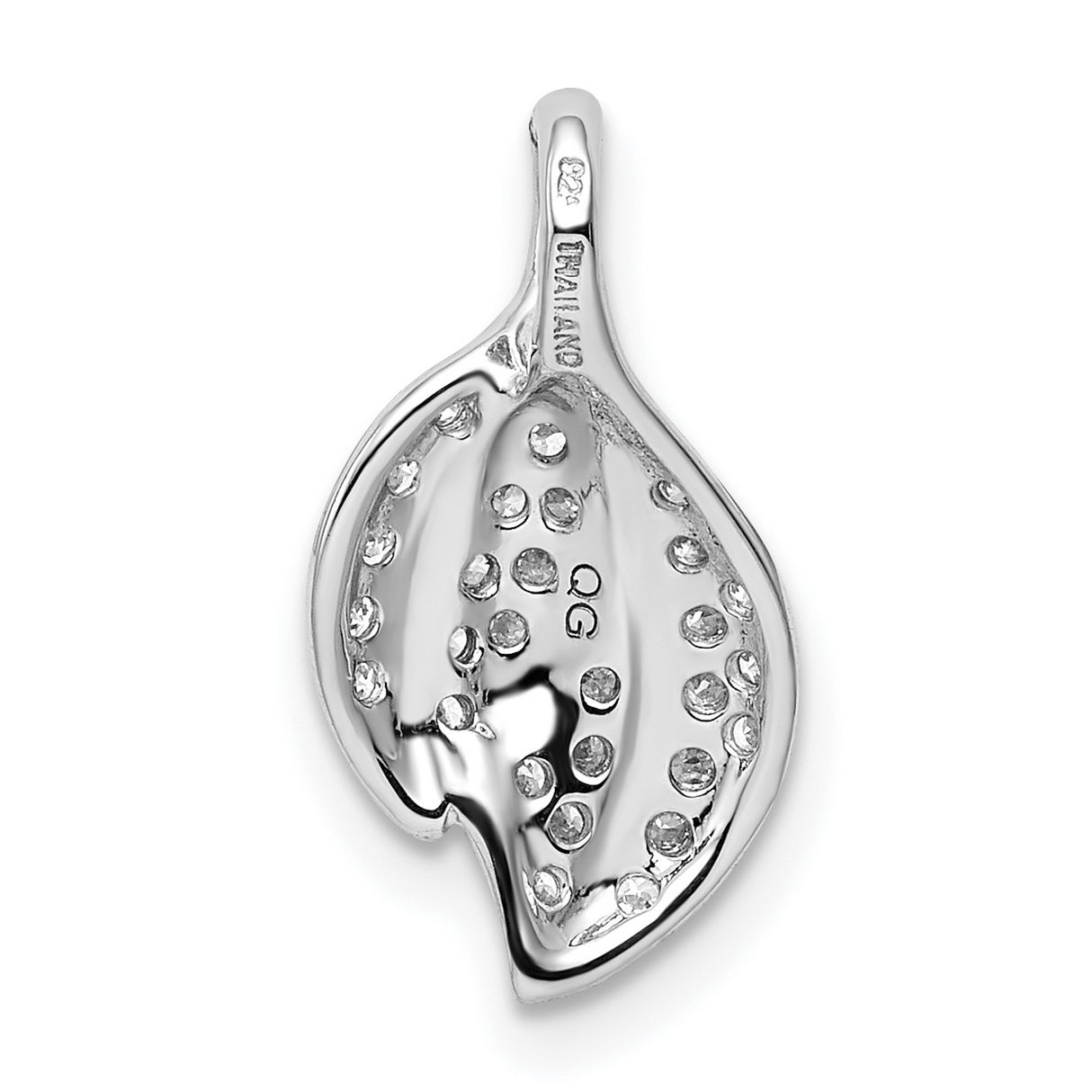 Sterling Silver Leaf Shaped Pendant with Cubic Zirconia, Triple Layer Botanical Design