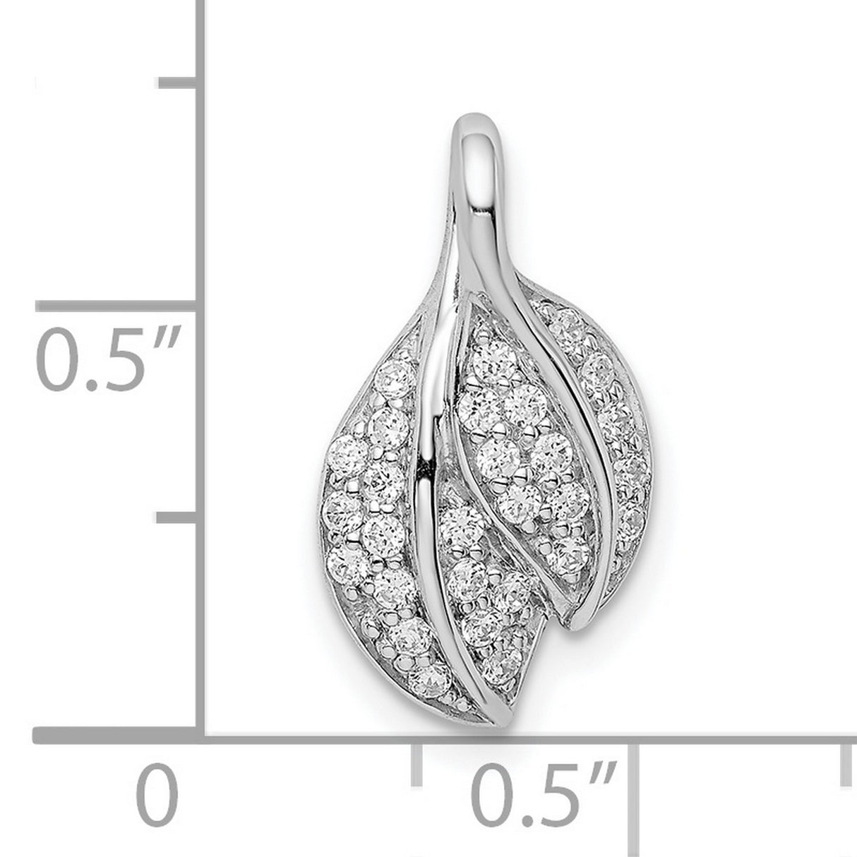 Sterling Silver Leaf Shaped Pendant with Cubic Zirconia, Triple Layer Botanical Design