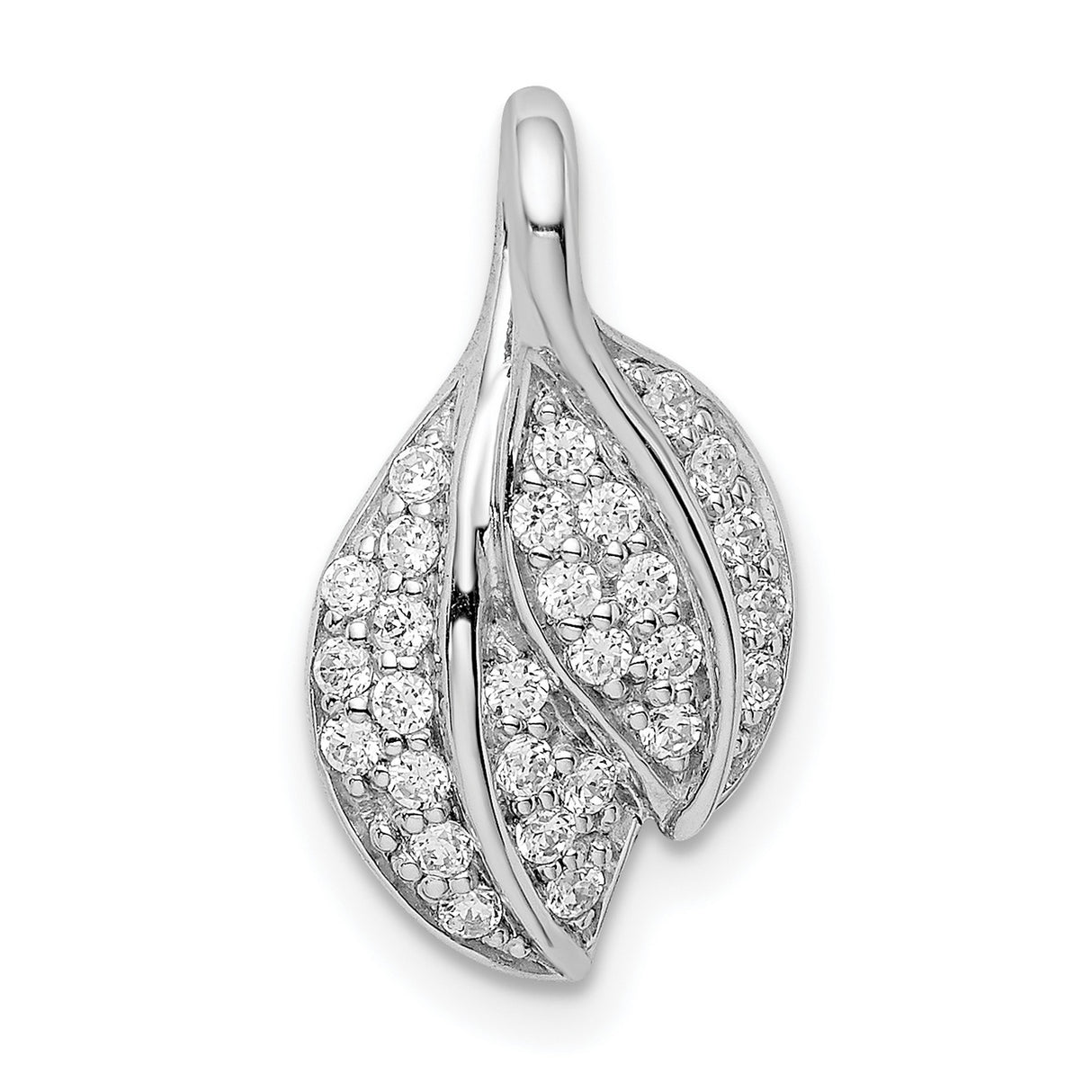 Sterling Silver Leaf Shaped Pendant with Cubic Zirconia, Triple Layer Botanical Design