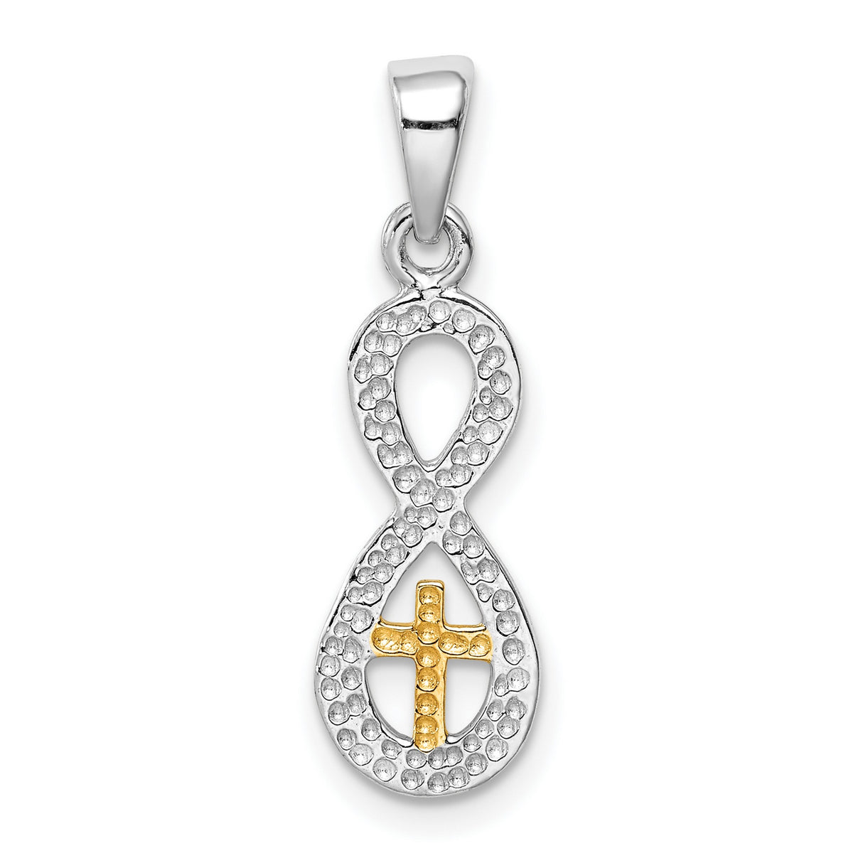 Sterling Silver Cross Infinity Pendant in Two Tone Gold Finish, Unisex Spiritual Jewelry