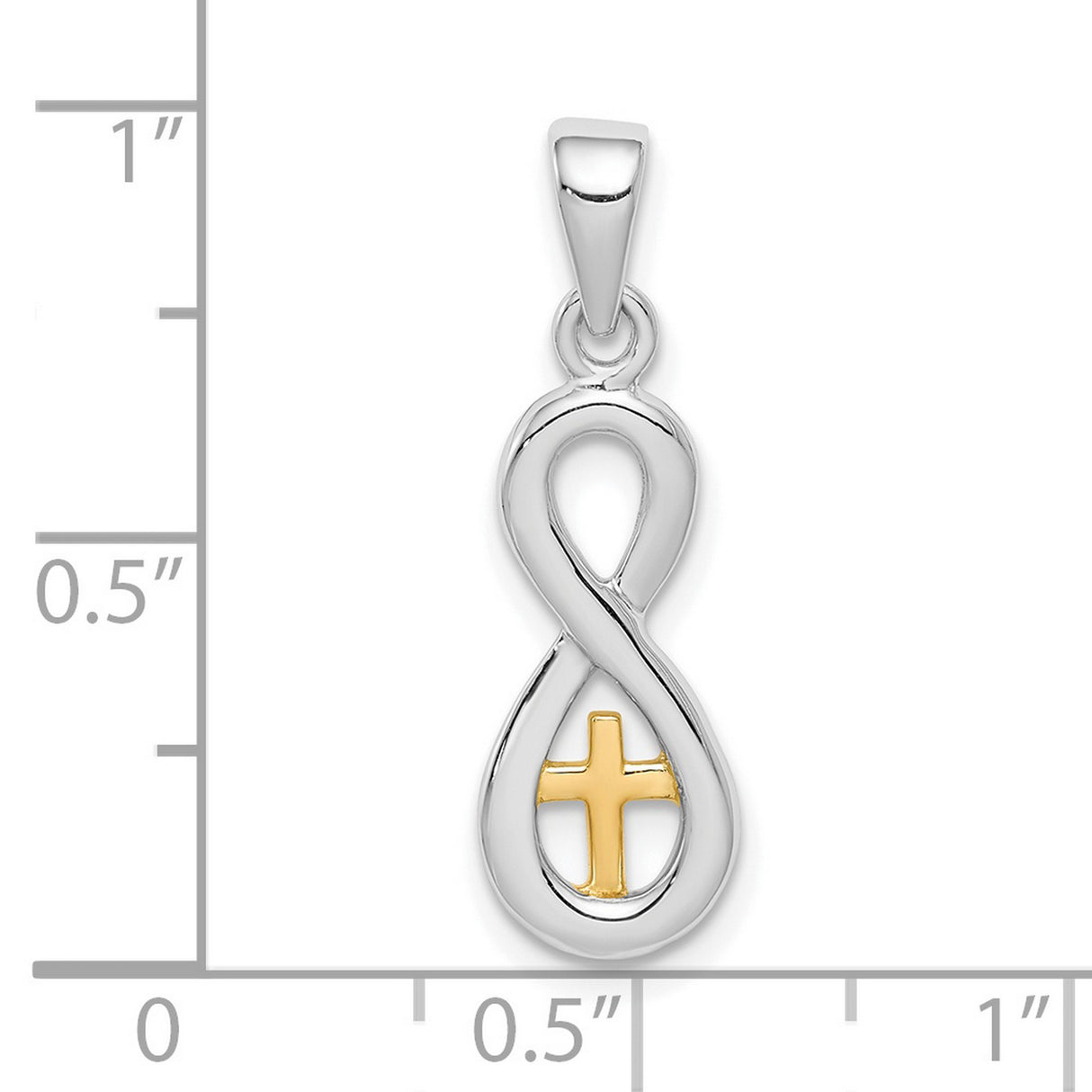 Sterling Silver Cross Infinity Pendant in Two Tone Gold Finish, Unisex Spiritual Jewelry