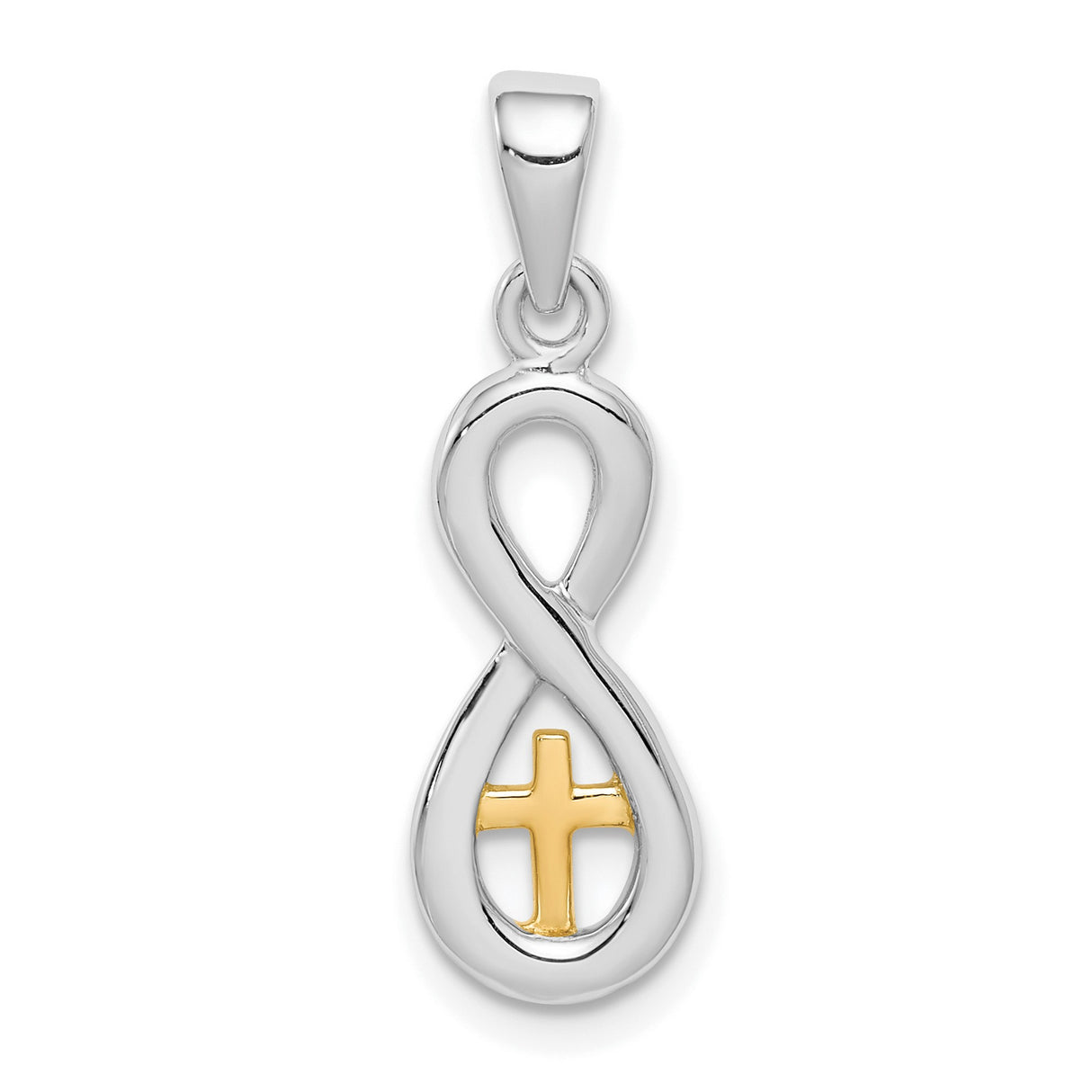 Sterling Silver Cross Infinity Pendant in Two Tone Gold Finish, Unisex Spiritual Jewelry