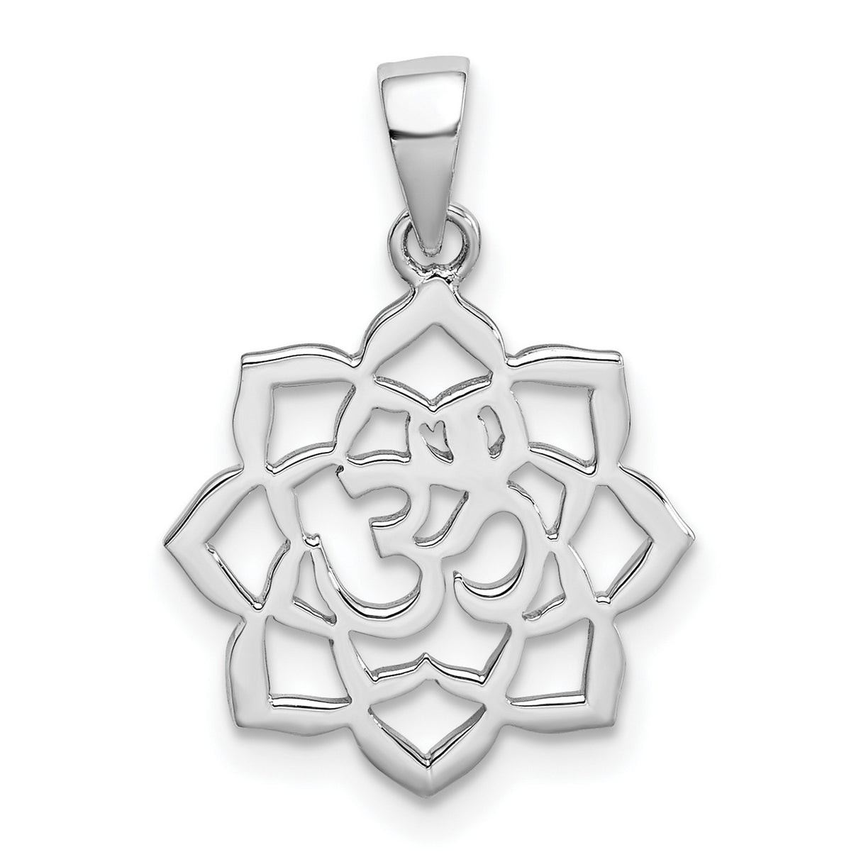Lotus with Om Center Charm Pendant in Real 925 Sterling Silver