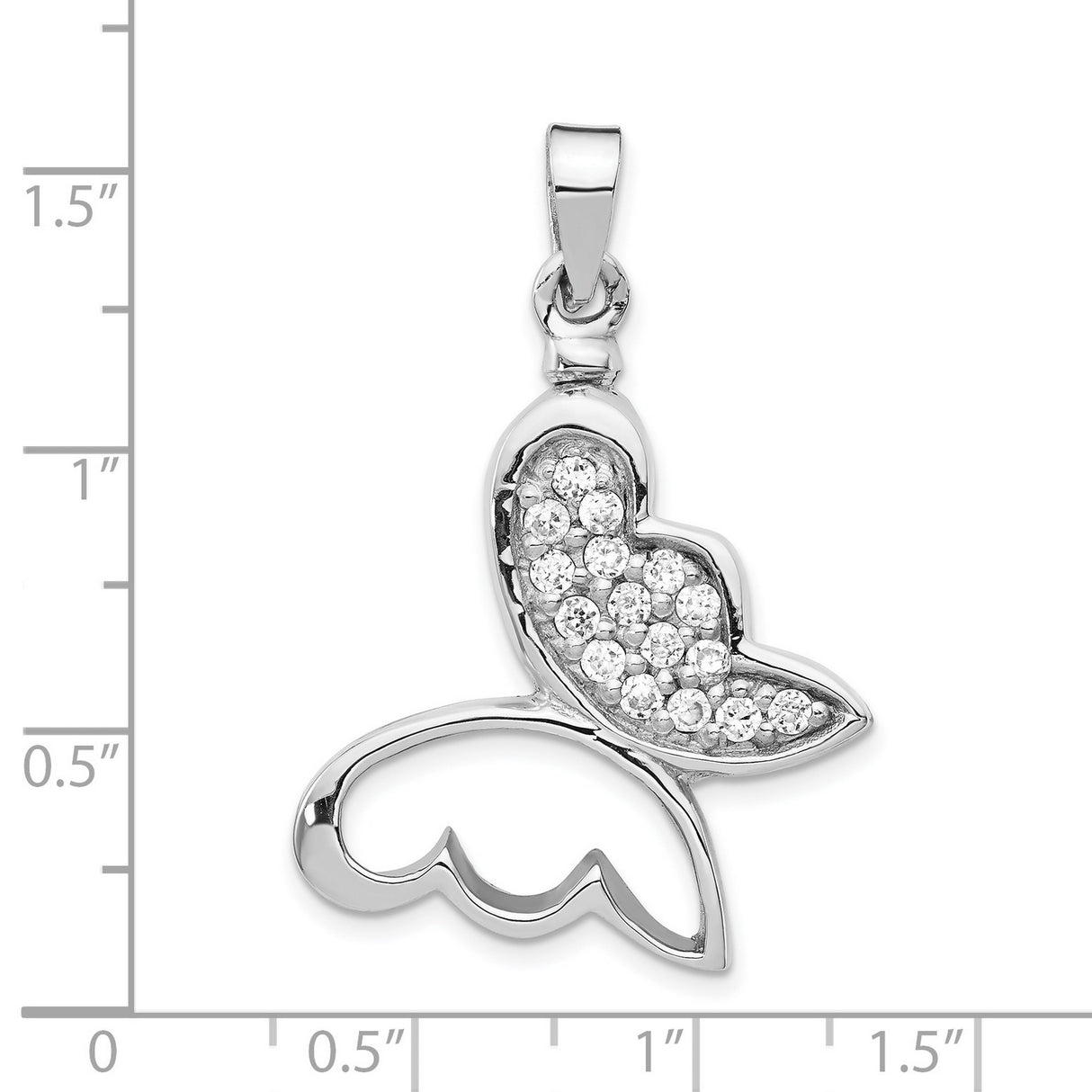 Sterling Silver Butterfly Pendant with One Wing Accented in Clear Cubic Zirconia
