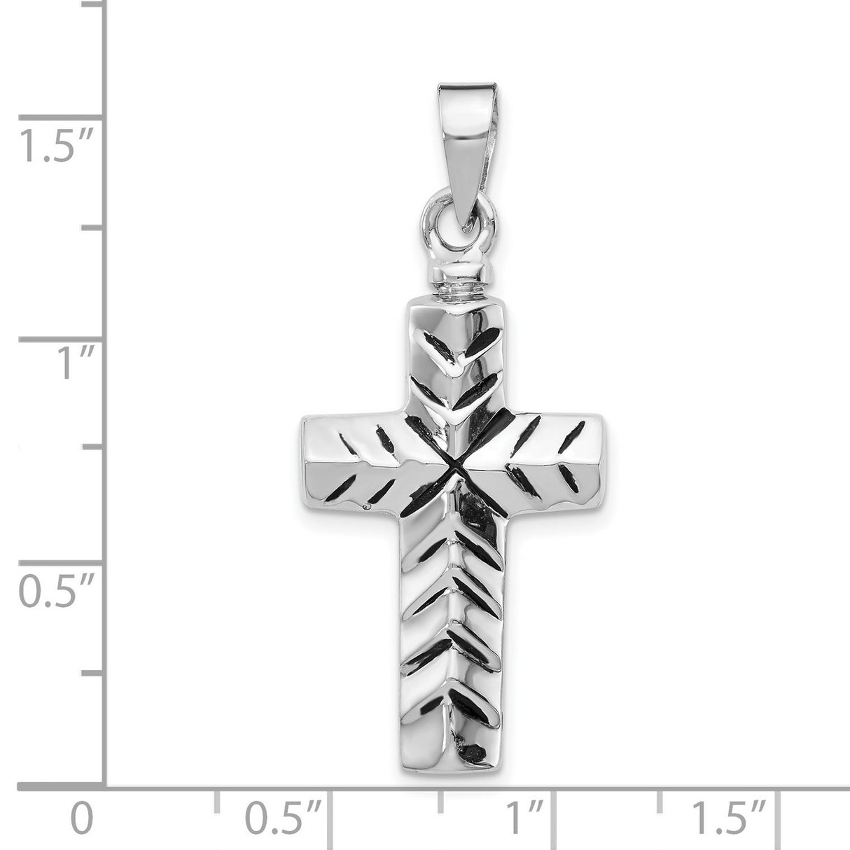 Sterling Silver Cross Pendant with Chevron Engraving, Polished Religious Jewelry for Men and Women