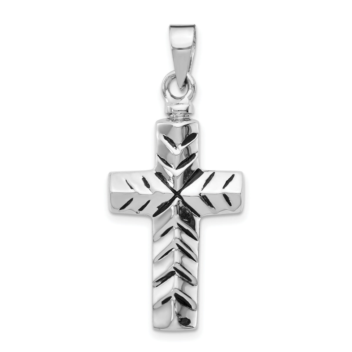 Sterling Silver Cross Pendant with Chevron Engraving, Polished Religious Jewelry for Men and Women