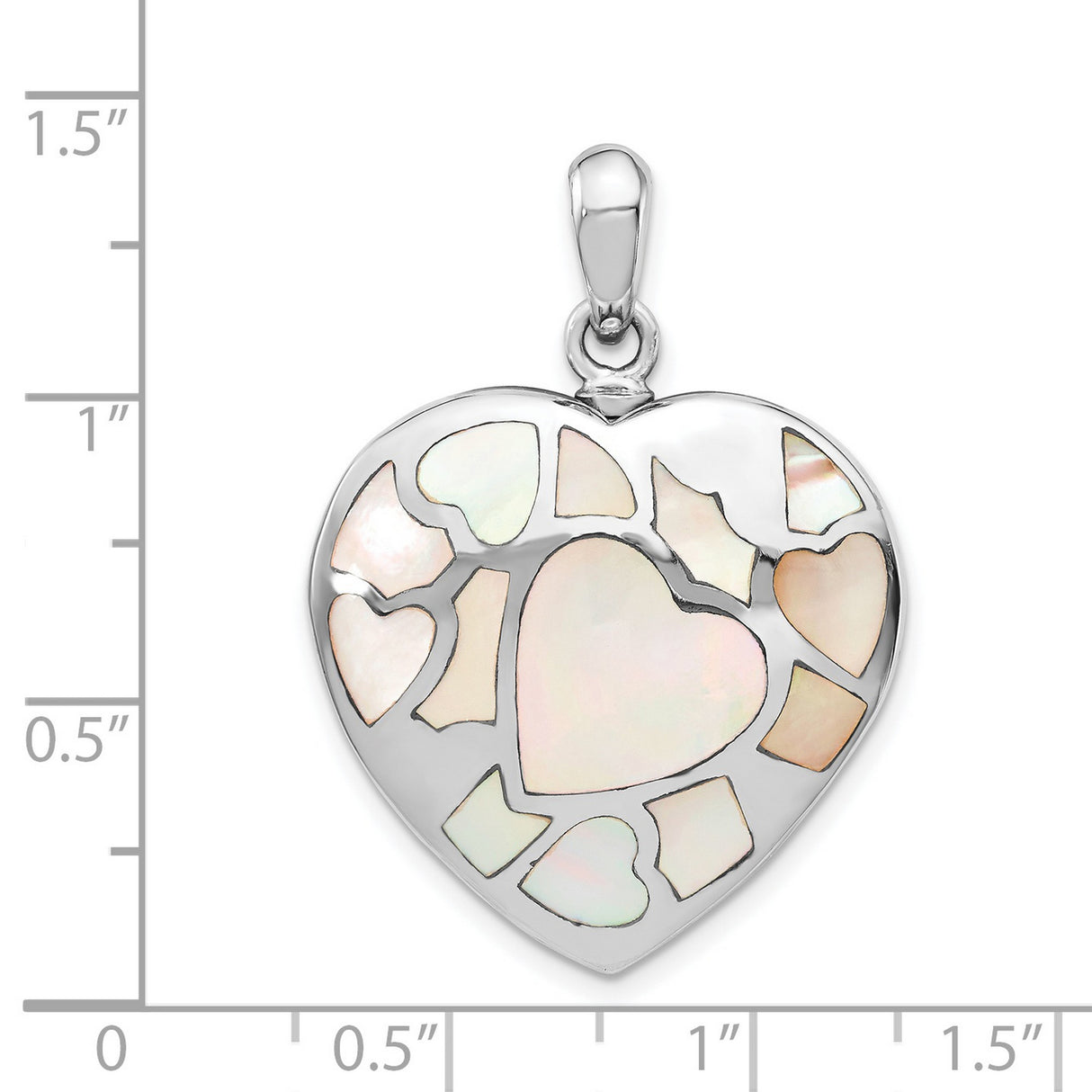Sterling Silver Heart Pendant with Mother-of-Pearl Inlays, Mosaic Design for Women