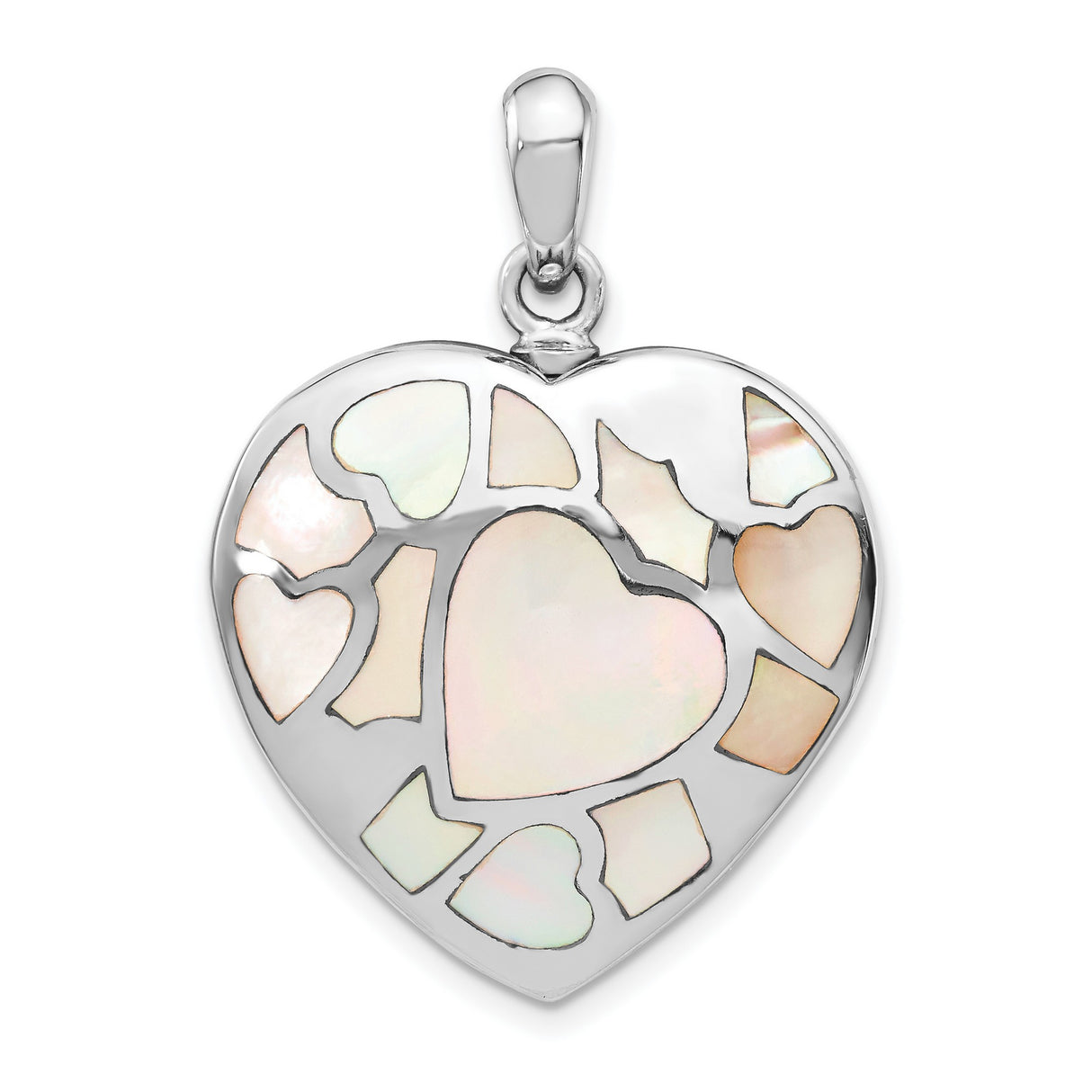 Sterling Silver Heart Pendant with Mother-of-Pearl Inlays, Mosaic Design for Women