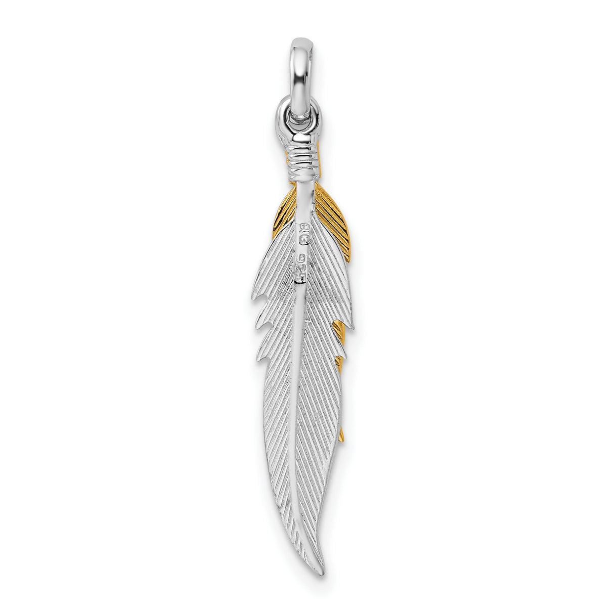 Sterling Silver Feather Pendant, Two Tone Nature Inspired Jewelry for Women or Unisex Wear
