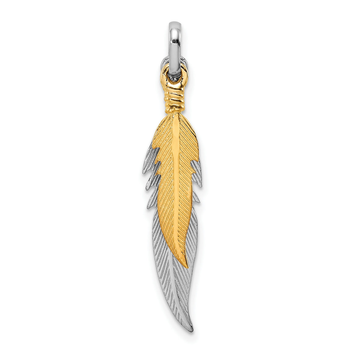 Sterling Silver Feather Pendant, Two Tone Nature Inspired Jewelry for Women or Unisex Wear