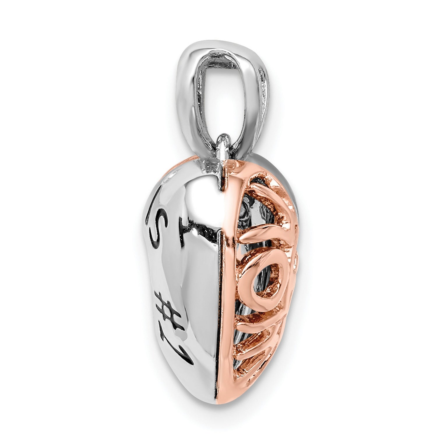 Sterling Silver Heart Shaped Pendant with Pink Cubic Zirconia, Rose Accents, Love Theme Jewelry