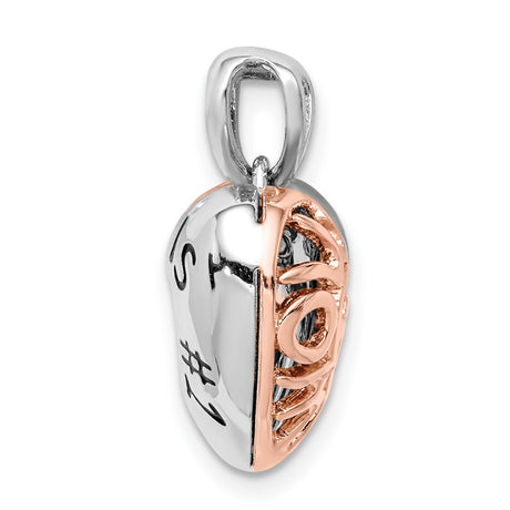 Sterling Silver Heart Shaped Pendant with Pink Cubic Zirconia, Rose Accents, Love Theme Jewelry