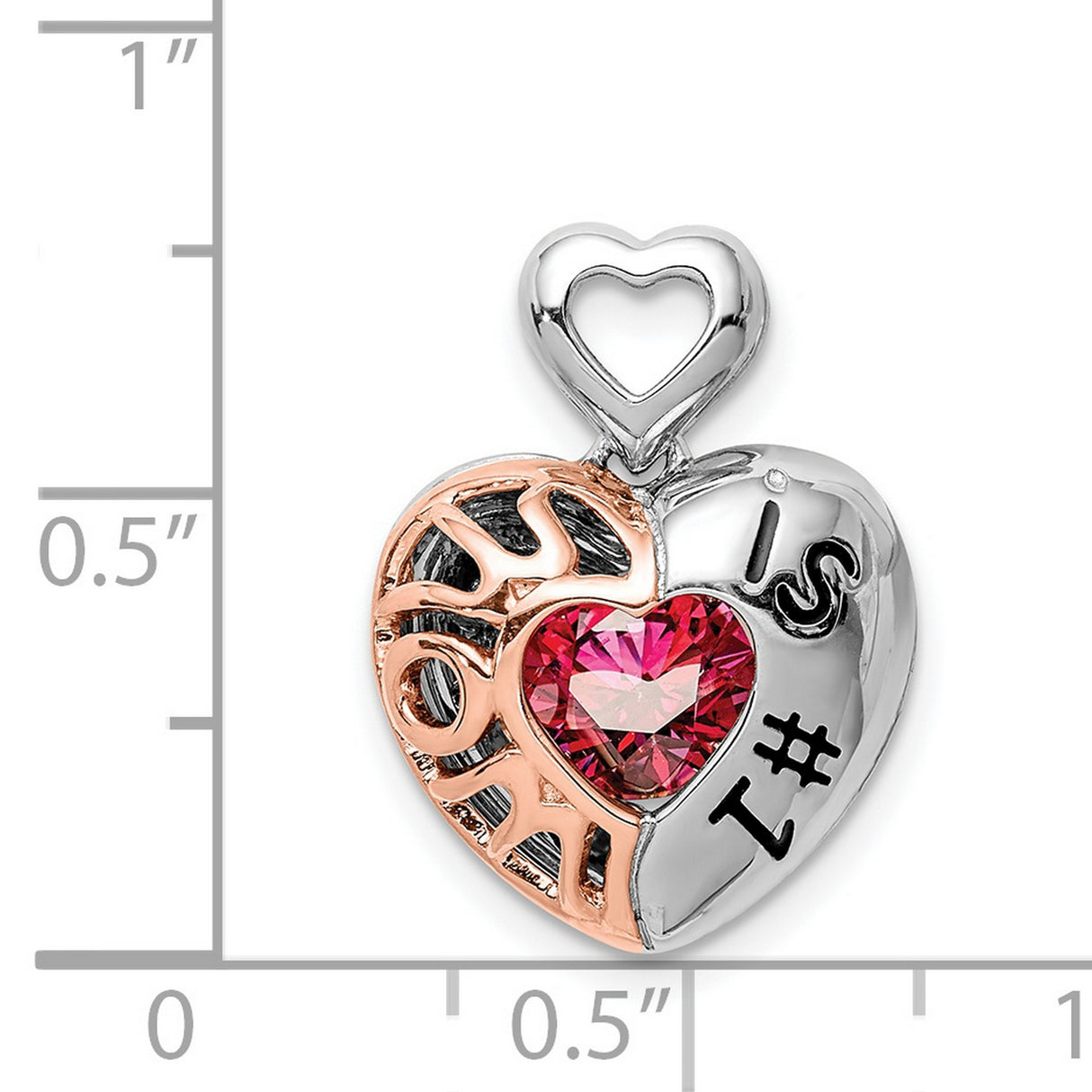 Sterling Silver Heart Shaped Pendant with Pink Cubic Zirconia, Rose Accents, Love Theme Jewelry