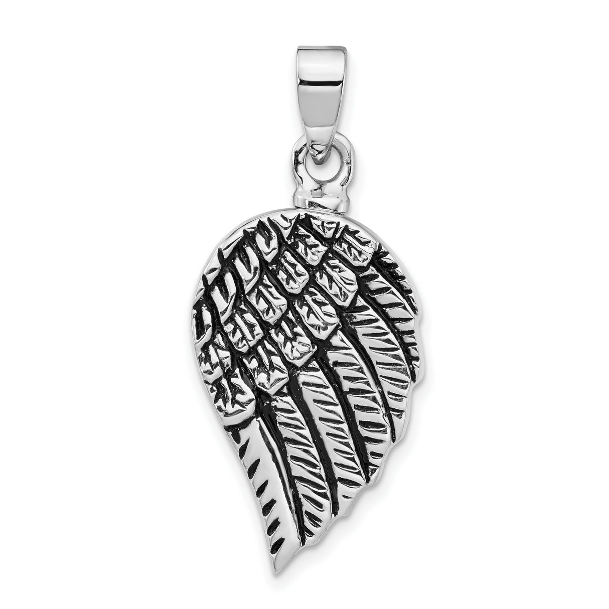 Sterling Silver Angel Wing Pendant with Etched Feather Detail, Spiritual Memorial Jewelry
