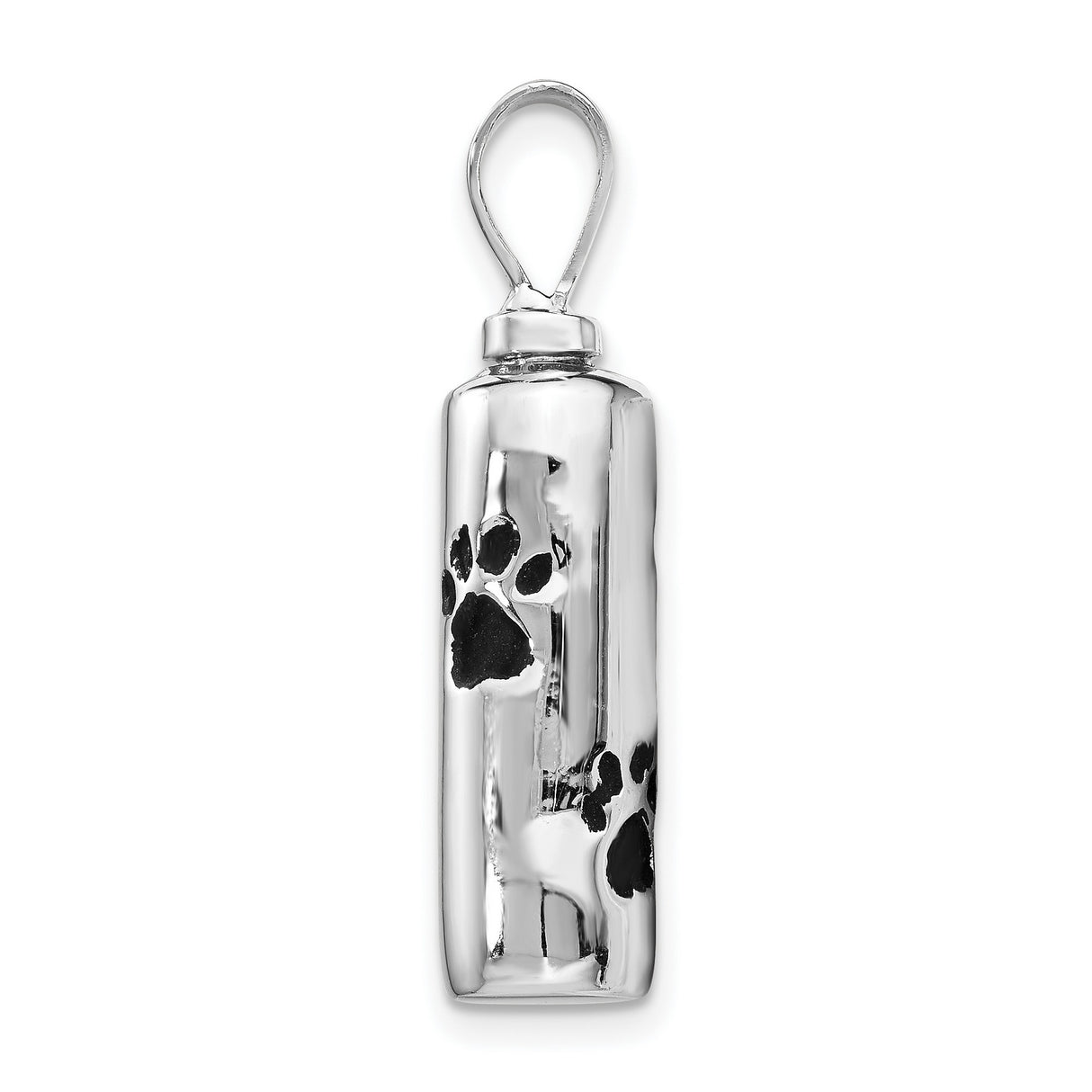 Sterling Silver Pendant with Black Paw Print Design, Pet Memorial Urn for Ashes