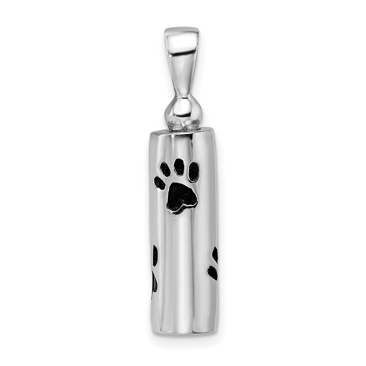 Sterling Silver Pendant with Black Paw Print Design, Pet Memorial Urn for Ashes