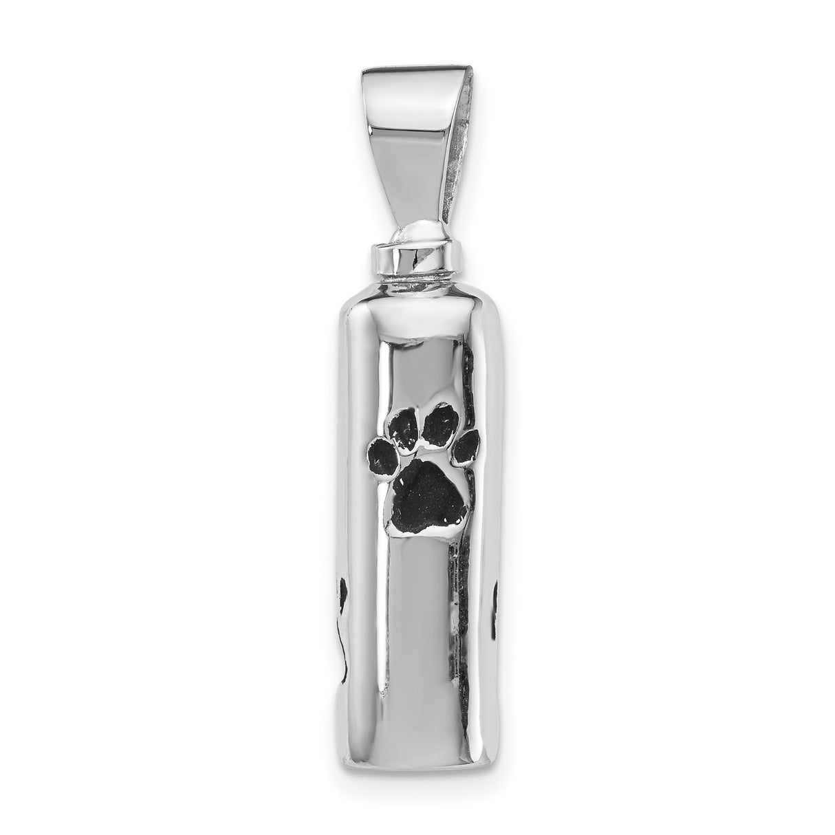 Sterling Silver Pendant with Black Paw Print Design, Pet Memorial Urn for Ashes