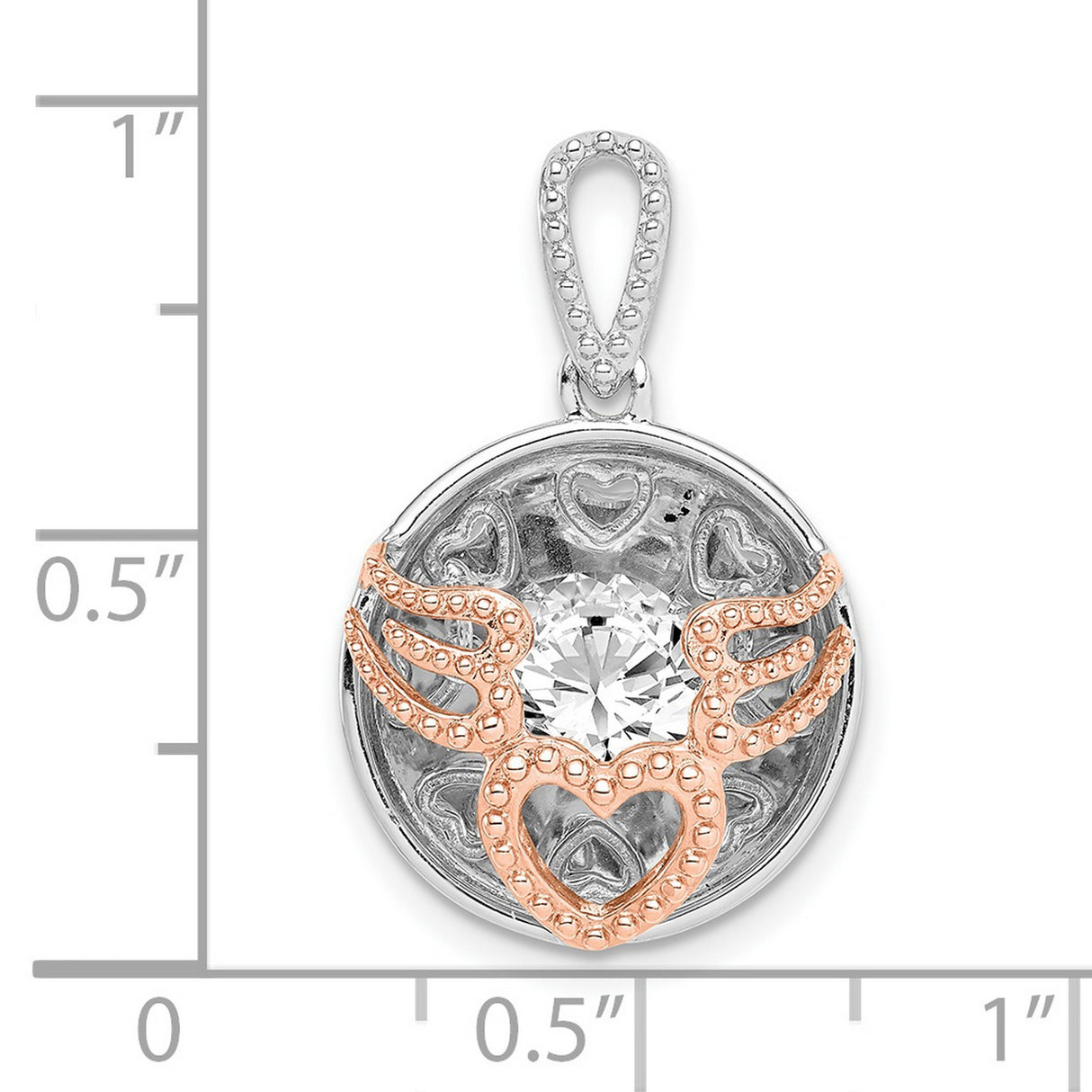 Sterling Silver Angel Heart Pendant with Cubic Zirconia and Rose Gold Wings for Women