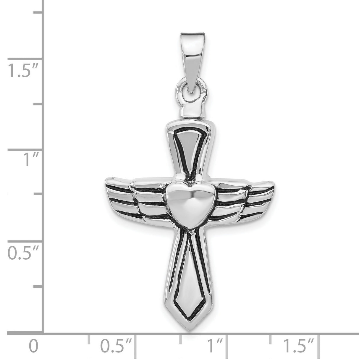 Sterling Silver Cross Pendant with Heart and Wings Design, Christian Jewelry for Women