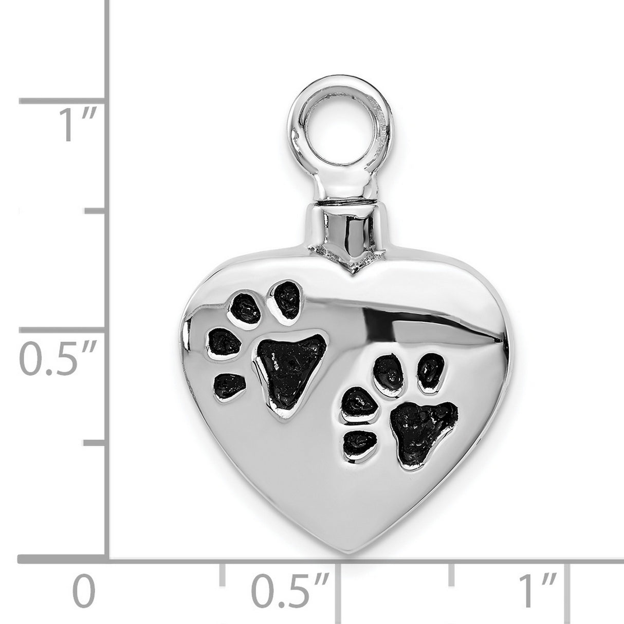 Sterling Silver Heart Pendant with Black Enamel Paw Print, Pet Memorial Charm for Women