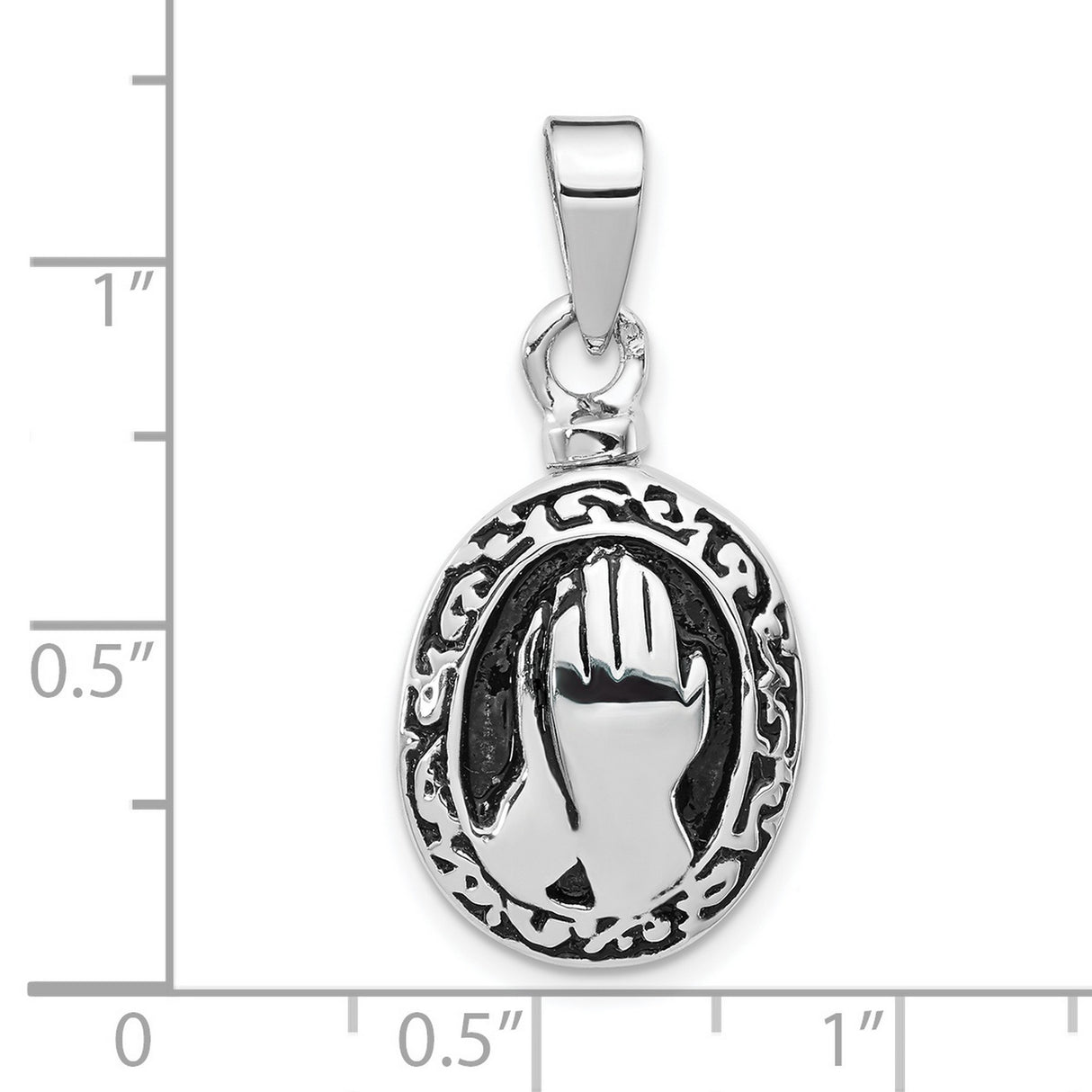 Sterling Silver Praying Hands Pendant with Ornate Oval Frame, Christian Religious Jewelry