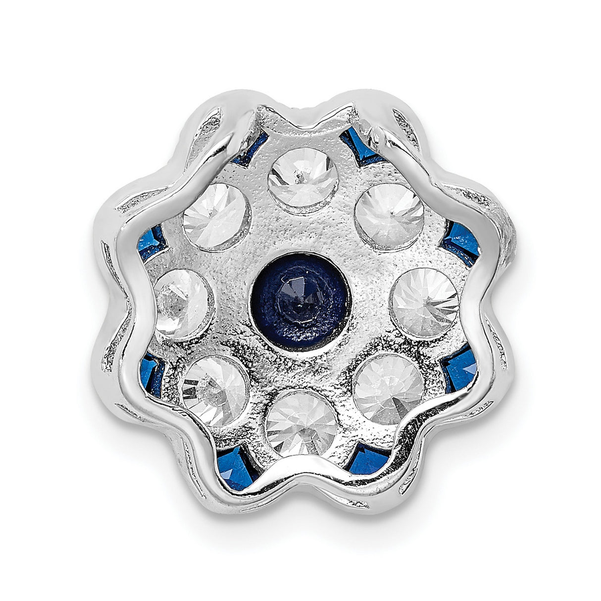 Sterling Silver Pendant with Blue Spinel Petals and Cubic Zirconia Accents, Floral Design