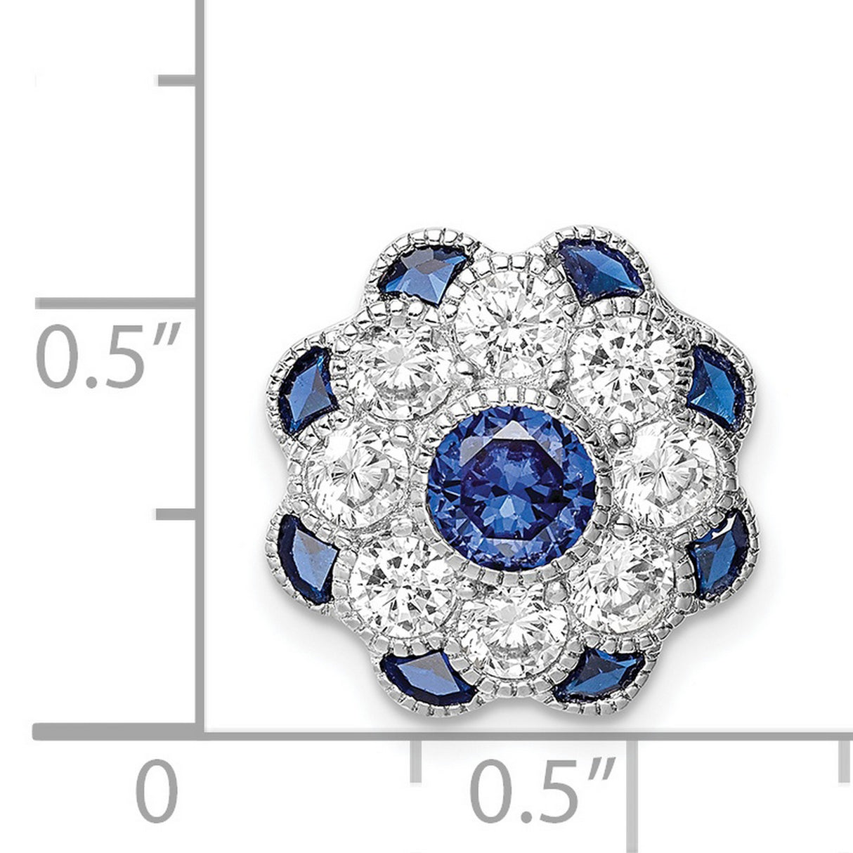 Sterling Silver Pendant with Blue Spinel Petals and Cubic Zirconia Accents, Floral Design
