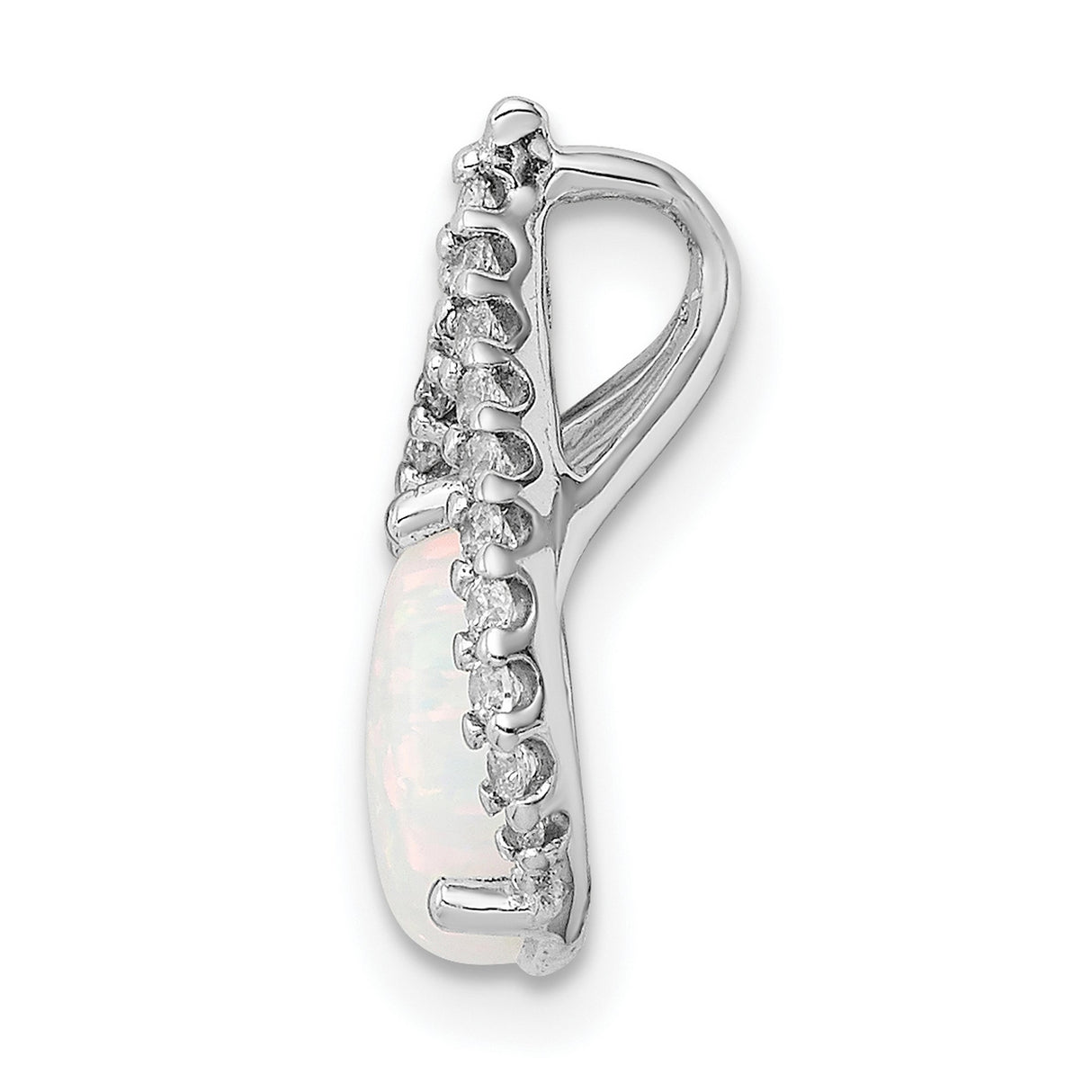 Sterling Silver Pendant with Pear Shaped White Opal and Cubic Zirconia in Teardrop Loop Design