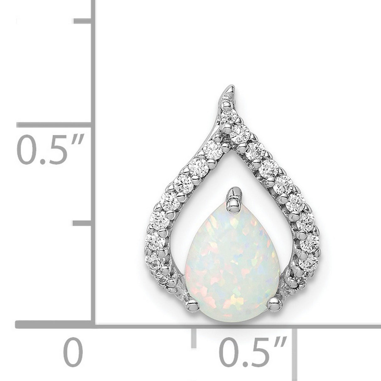 Sterling Silver Pendant with Pear Shaped White Opal and Cubic Zirconia in Teardrop Loop Design