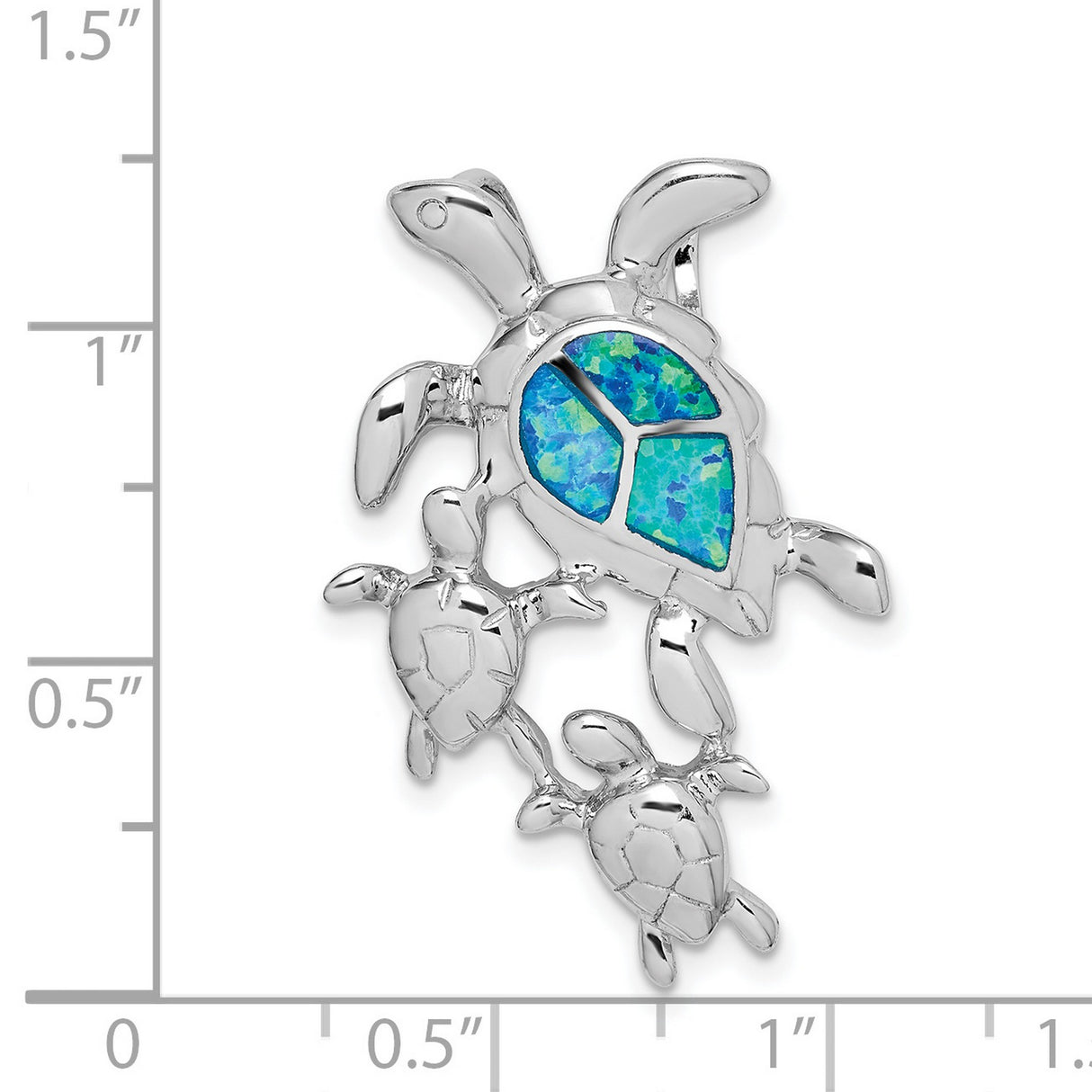 Sterling Silver Turtle Pendant with Lab Created Blue Opal Inlay, Ocean Life Theme