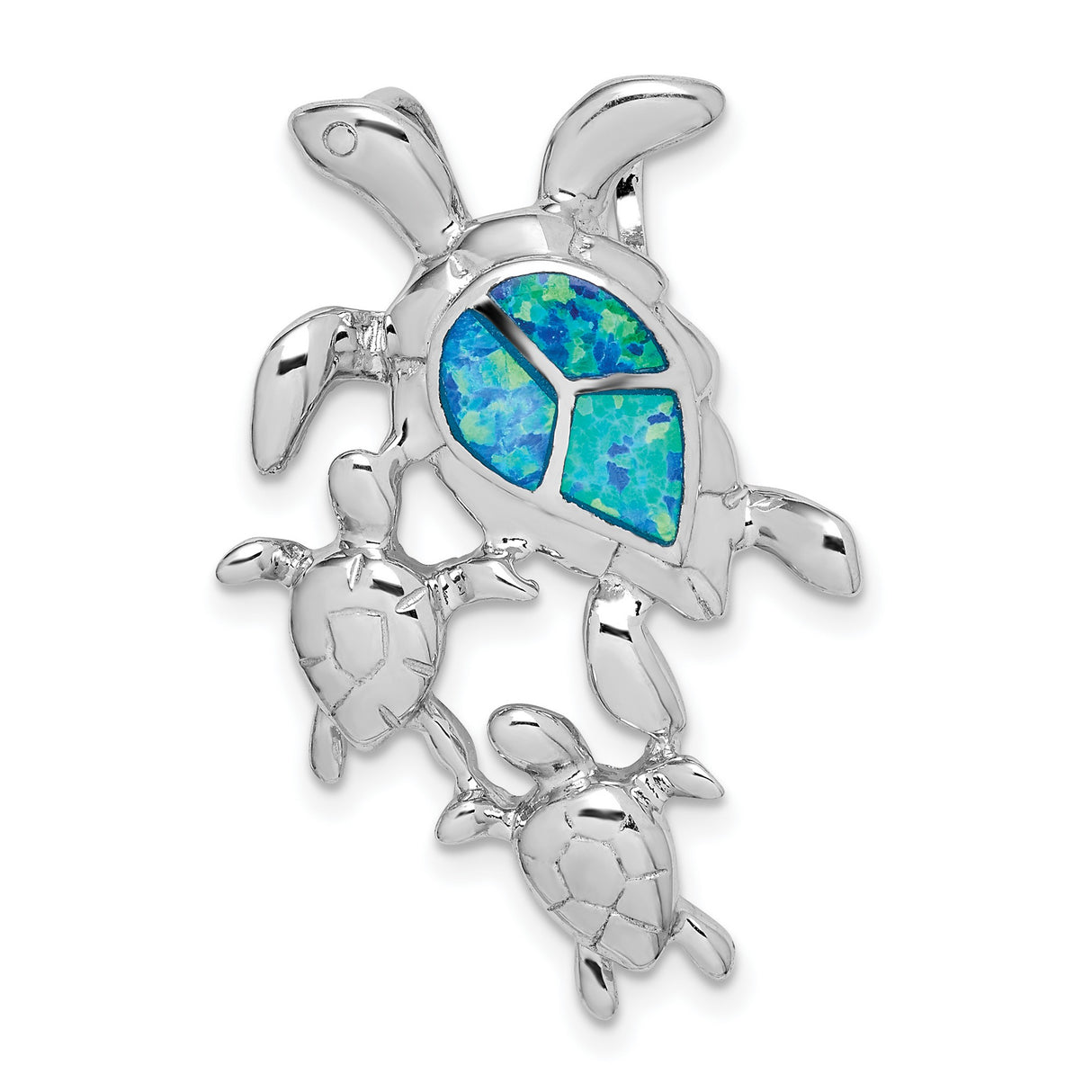 Sterling Silver Turtle Pendant with Lab Created Blue Opal Inlay, Ocean Life Theme