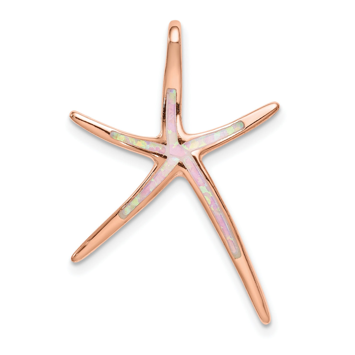 Sterling Silver Rose Gold Plated Starfish Pendant with Pink Lab Created Opal, Coastal Theme