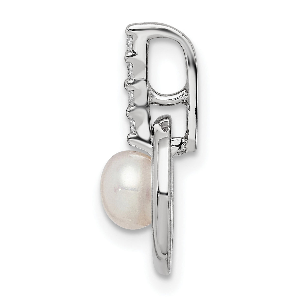 Sterling Silver Pendant with Freshwater Pearl and Cubic Zirconia in Open Circle Design