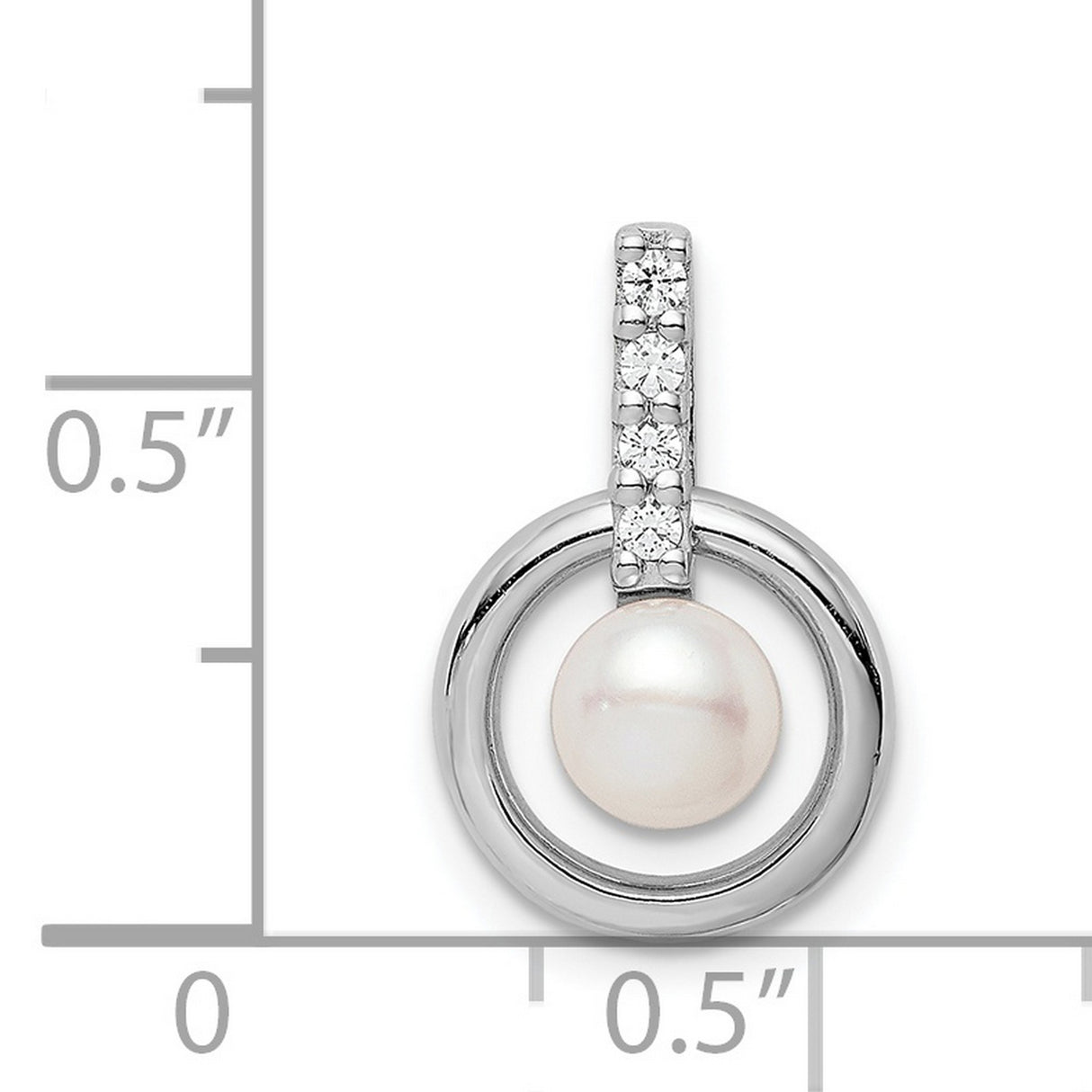 Sterling Silver Pendant with Freshwater Pearl and Cubic Zirconia in Open Circle Design