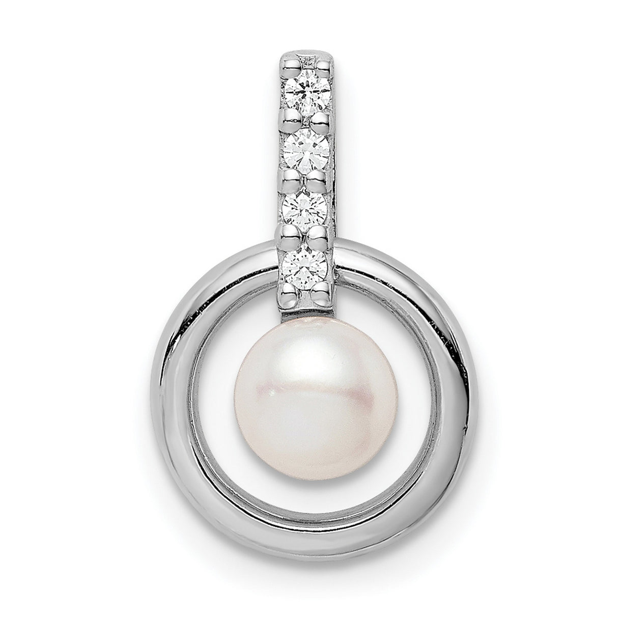Sterling Silver Pendant with Freshwater Pearl and Cubic Zirconia in Open Circle Design