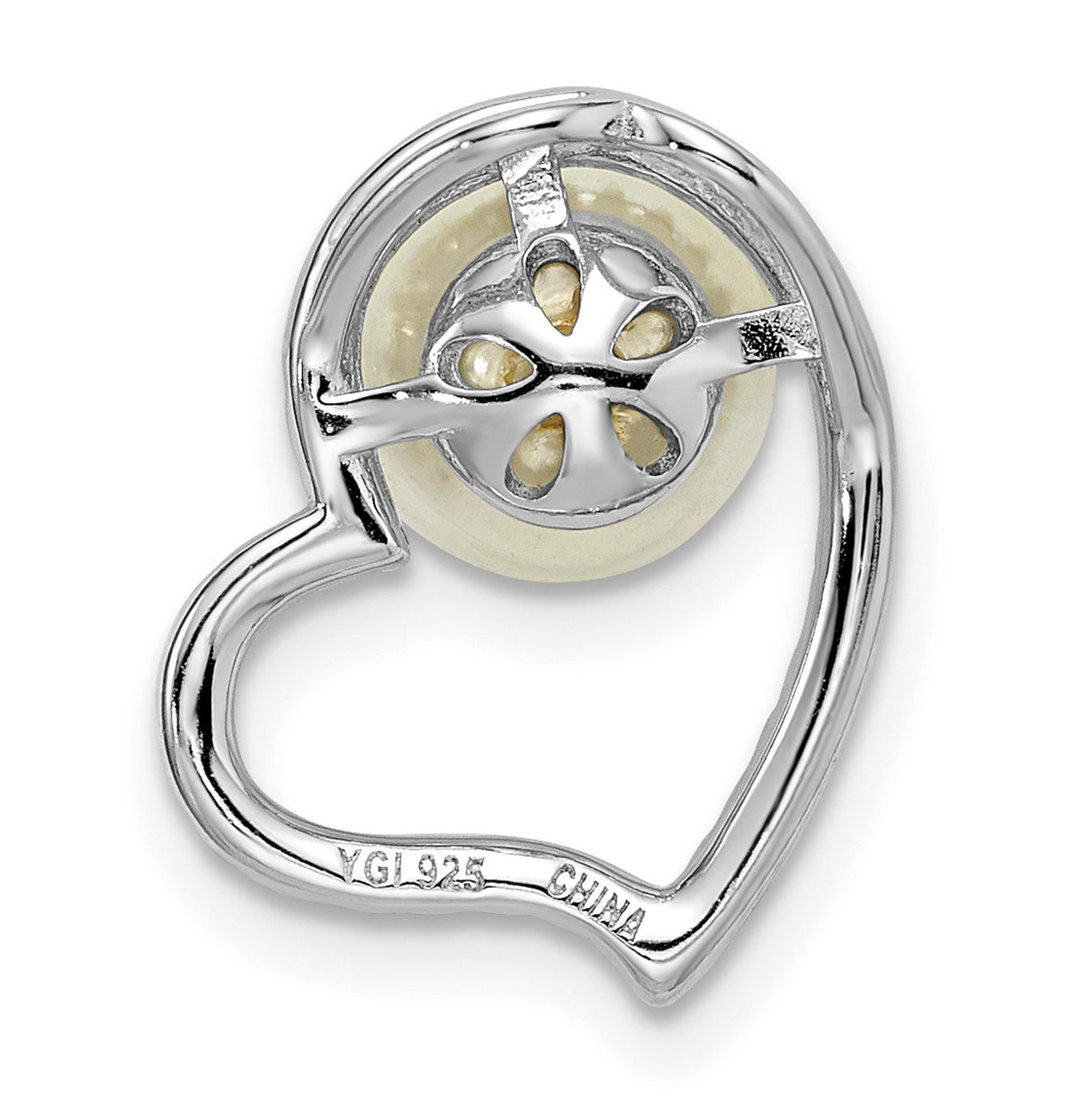 Sterling Silver Heart Pendant with Cultured Pearl and Cubic Zirconia Accents