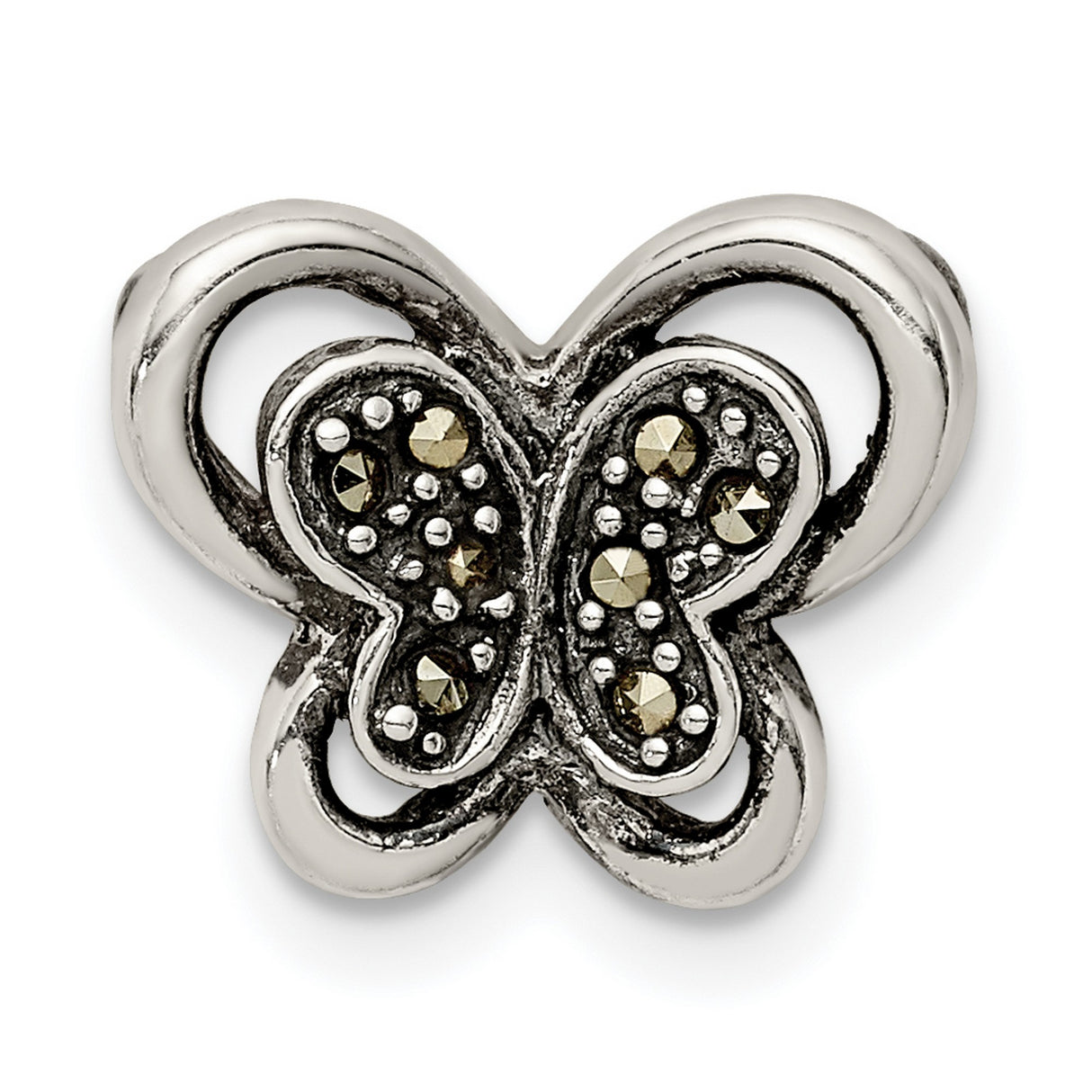 Sterling Silver Butterfly Charm Bead with Marcasite Accents, Openwork Design