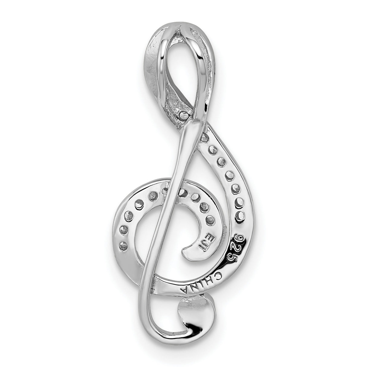 Treble Clef Slide Adorned With CZ Charm Pendant in Real 925 Sterling Silver