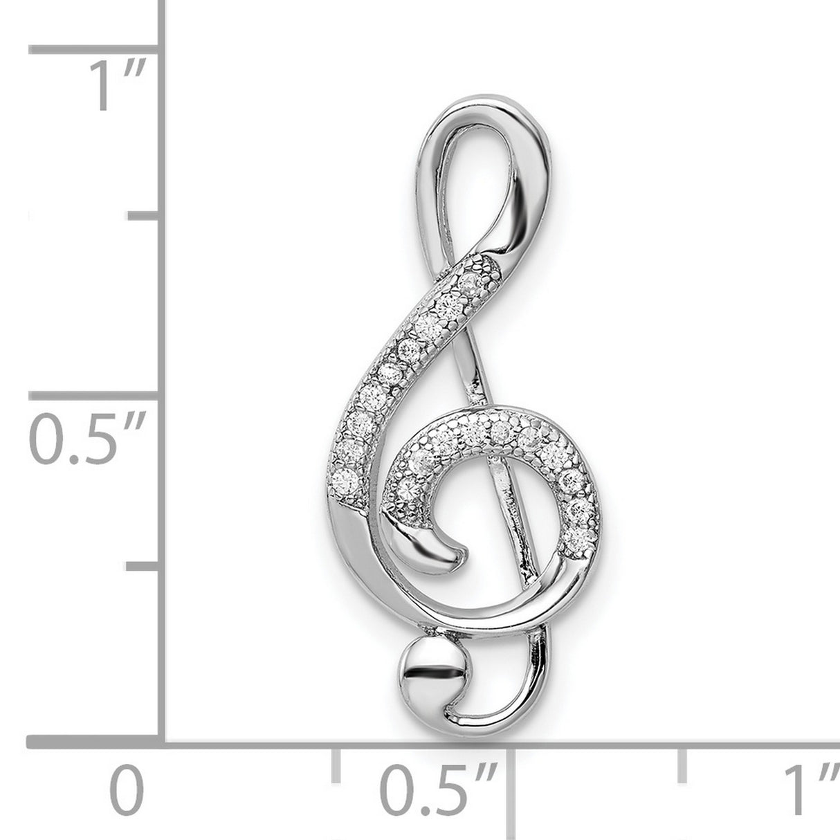 Treble Clef Slide Adorned With CZ Charm Pendant in Real 925 Sterling Silver