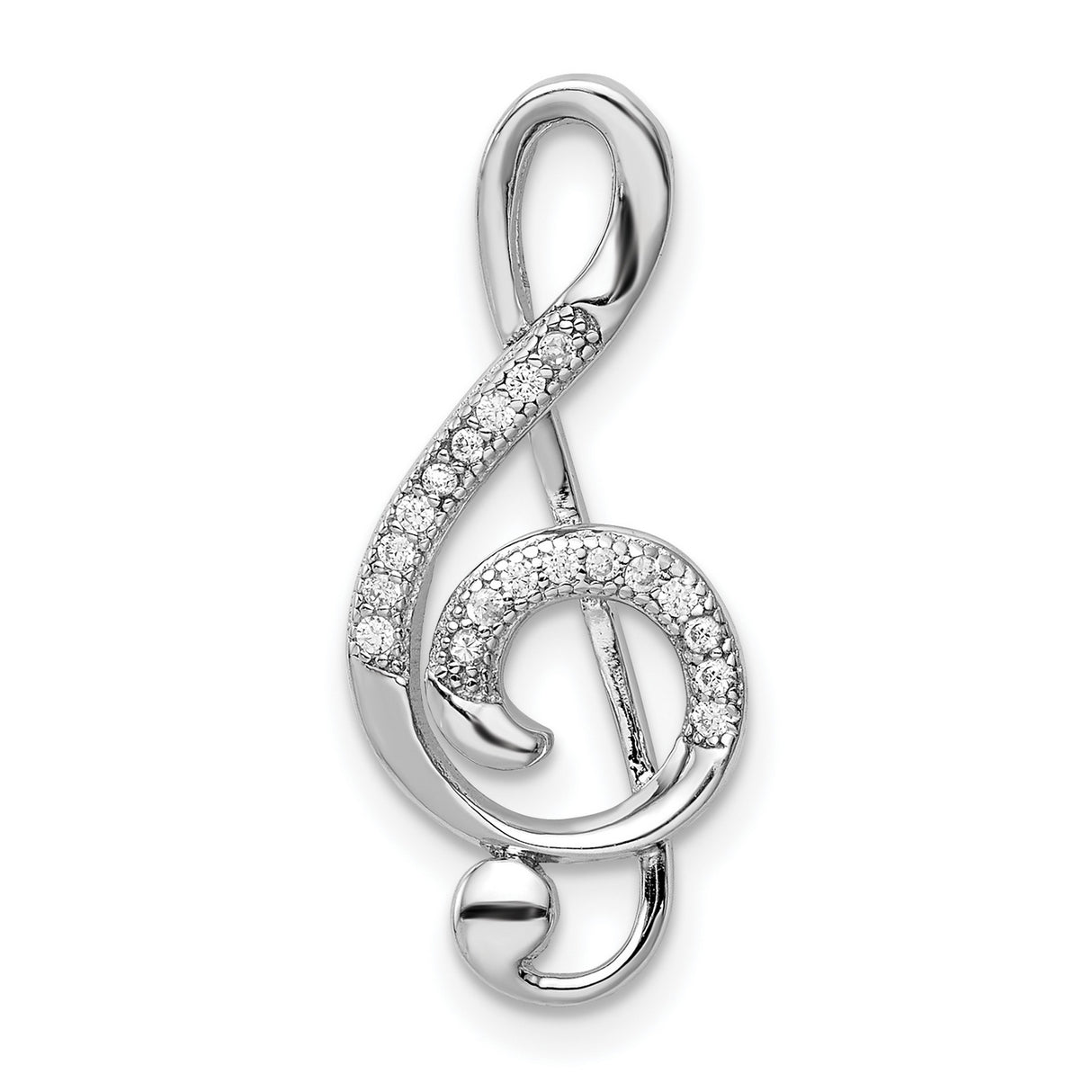 Treble Clef Slide Adorned With CZ Charm Pendant in Real 925 Sterling Silver