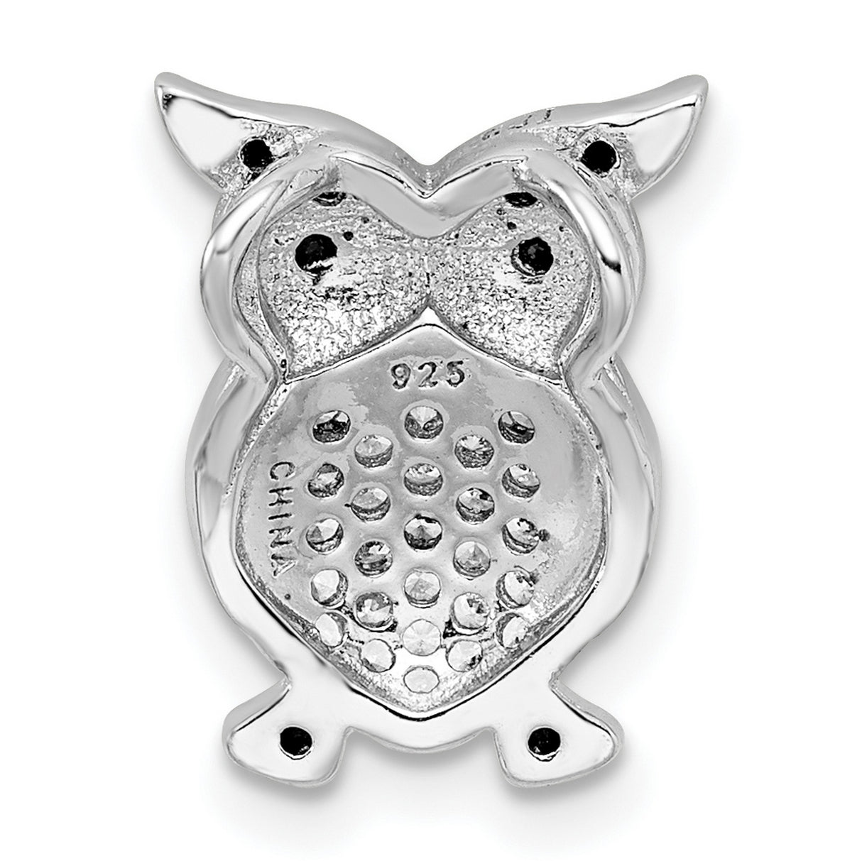 Sterling Silver Owl Pendant with Black and Clear Cubic Zirconia, Wisdom Animal Jewelry
