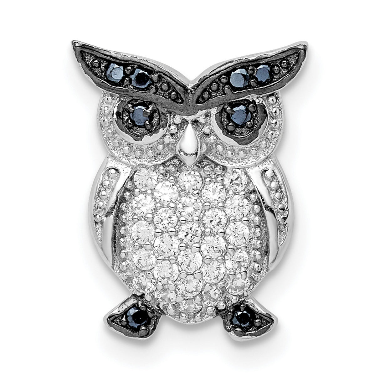Sterling Silver Owl Pendant with Black and Clear Cubic Zirconia, Wisdom Animal Jewelry