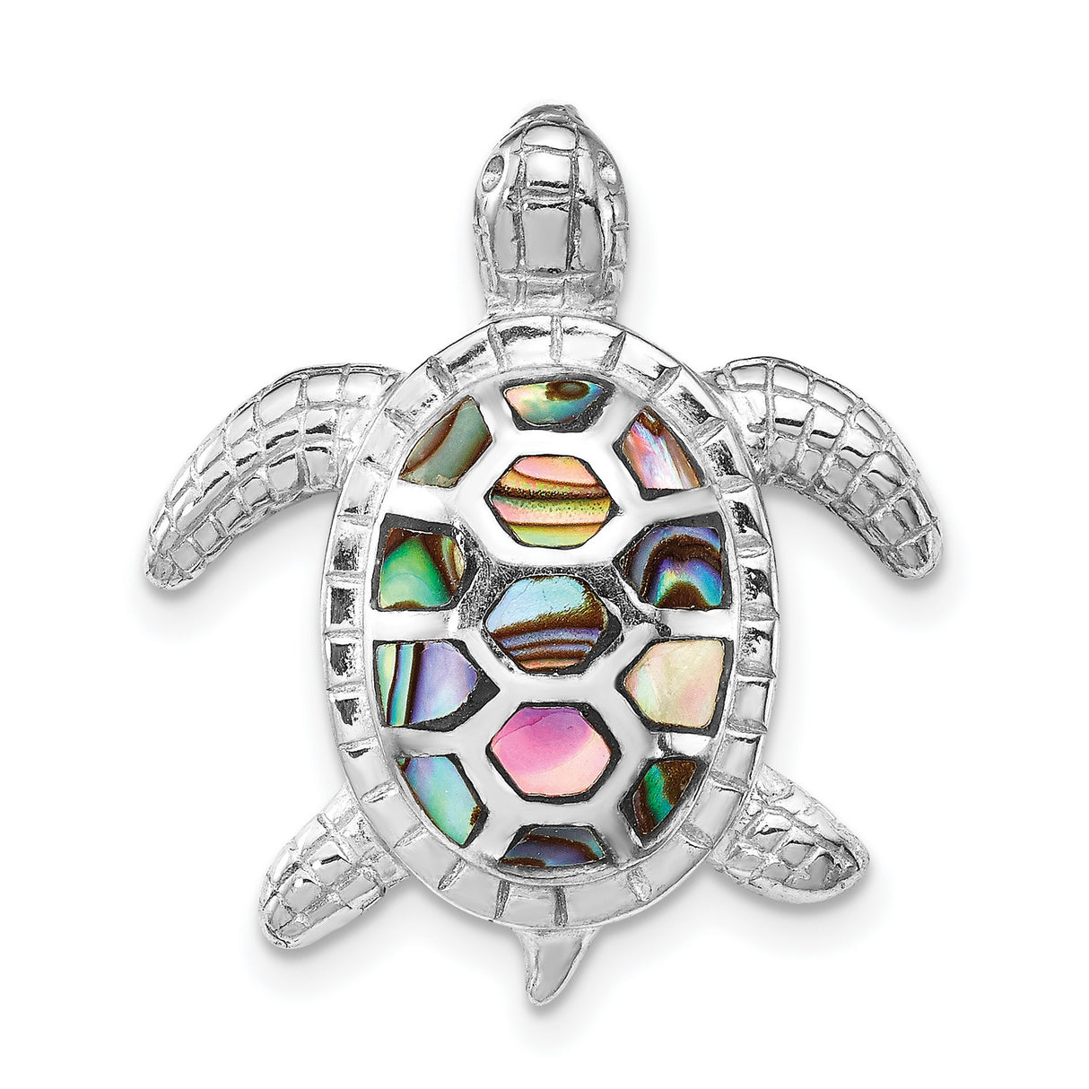 Sterling Silver Sea Turtle Pendant with Abalone Shell Inlay, Coastal Ocean Theme Jewelry
