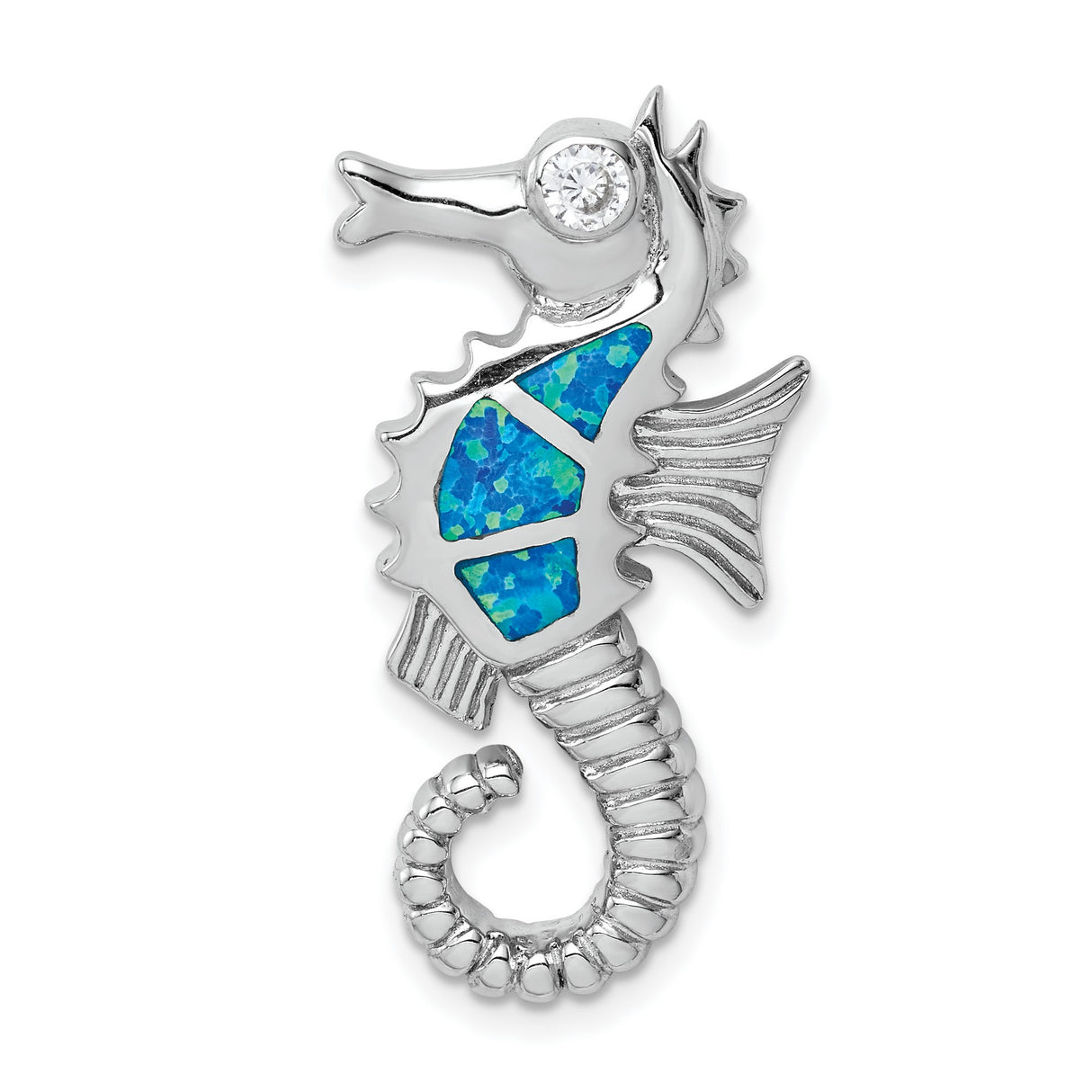 Sterling Silver Seahorse Pendant with Blue Opal and Cubic Zirconia, Ocean Theme Jewelry for Women