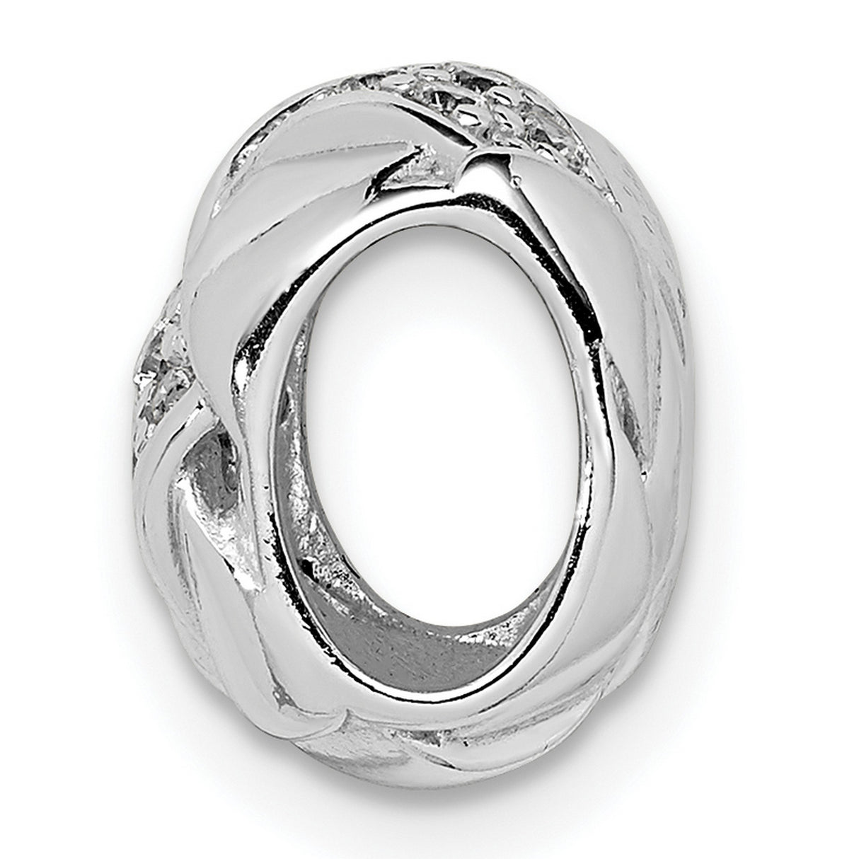 Sterling Silver Charm Bead with Cubic Zirconia, Intertwined Ribbon Design, Textured Finish
