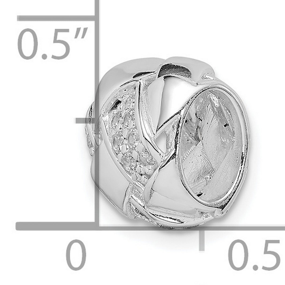 Sterling Silver Charm Bead with Cubic Zirconia, Intertwined Ribbon Design, Textured Finish