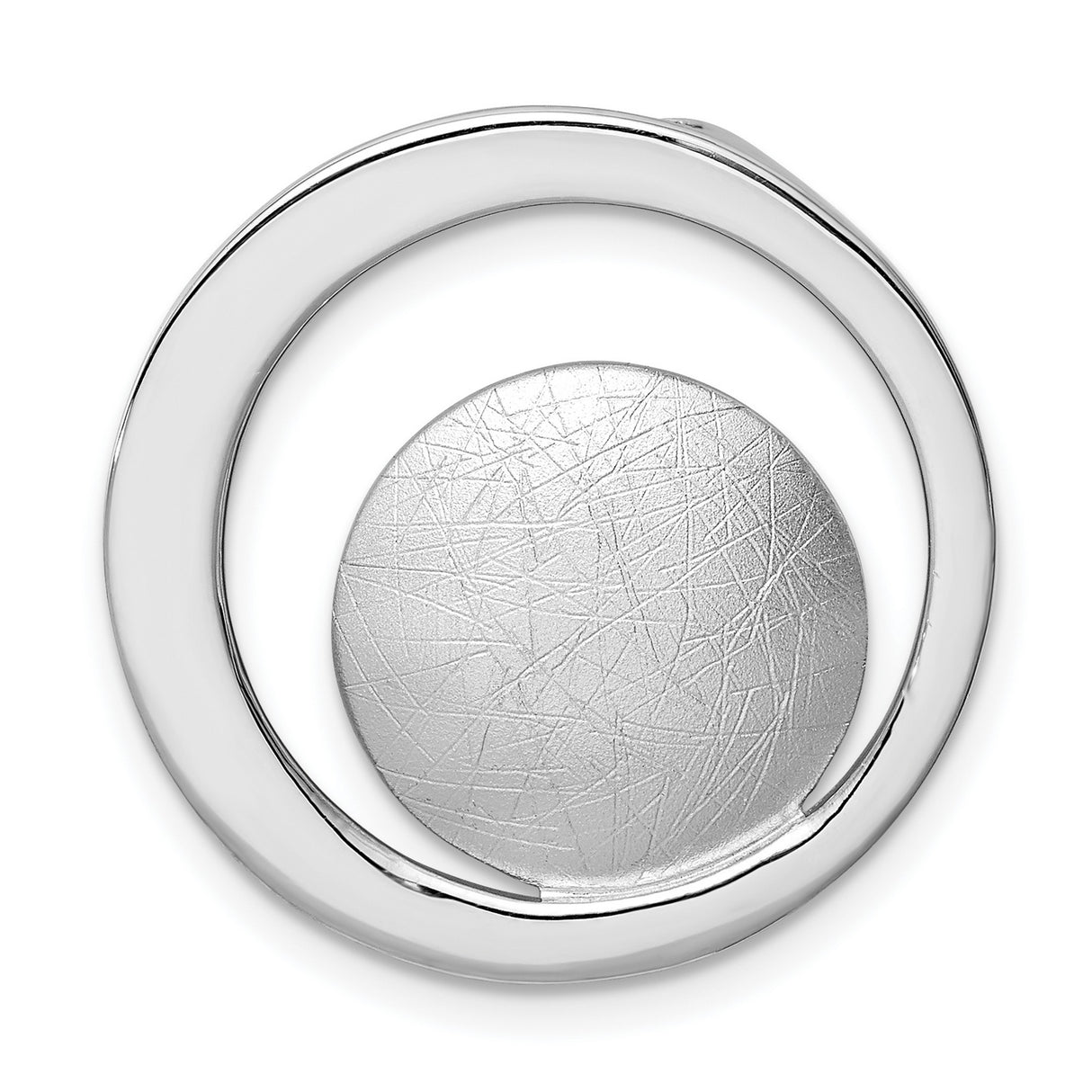 Sterling Silver Circular Pendant with Brushed Texture and Minimal Open Circle Design
