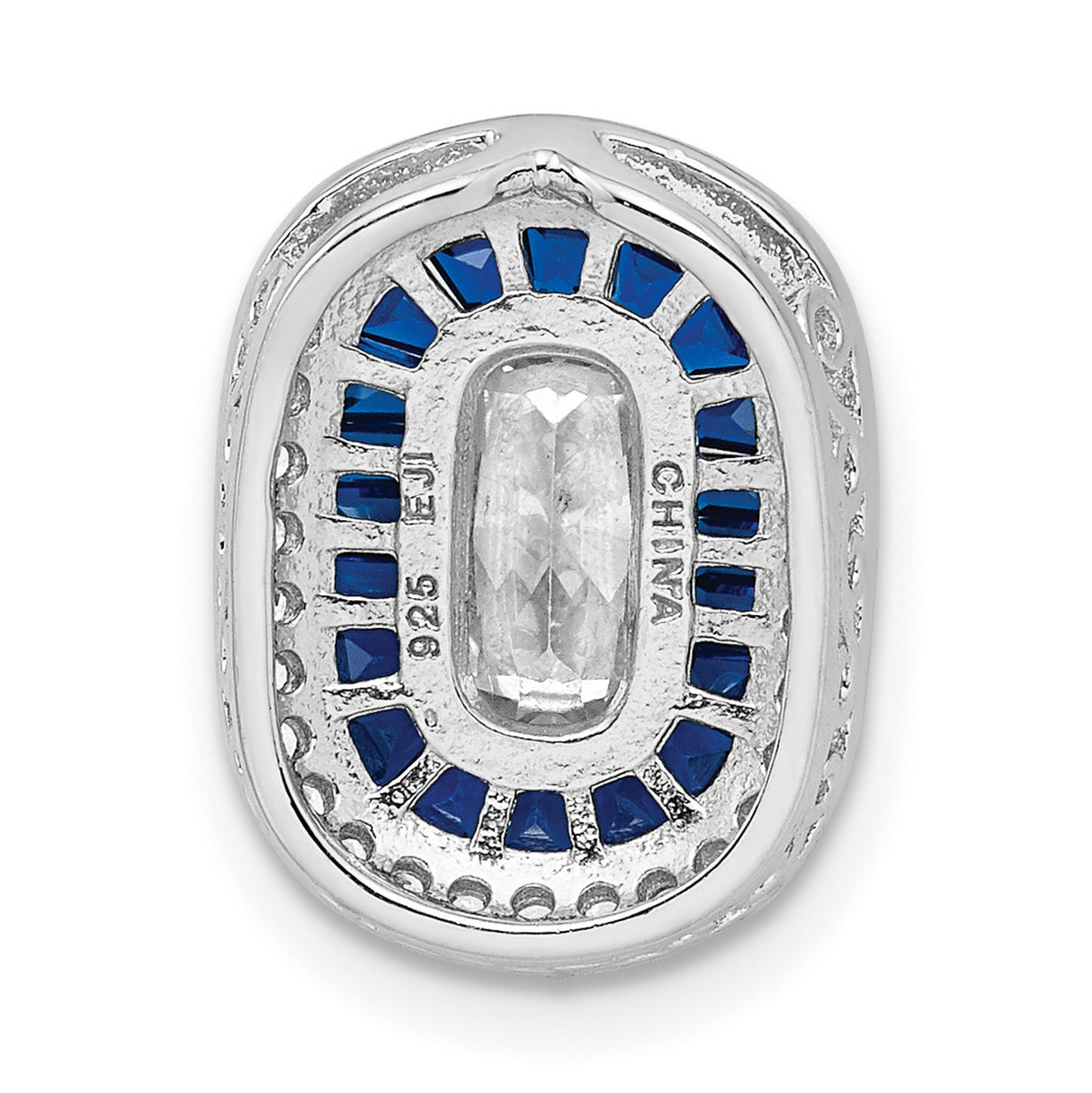 Sterling Silver Cocktail Ring with Emerald Cut Cubic Zirconia, Blue Baguette Halo, Crystal Accents