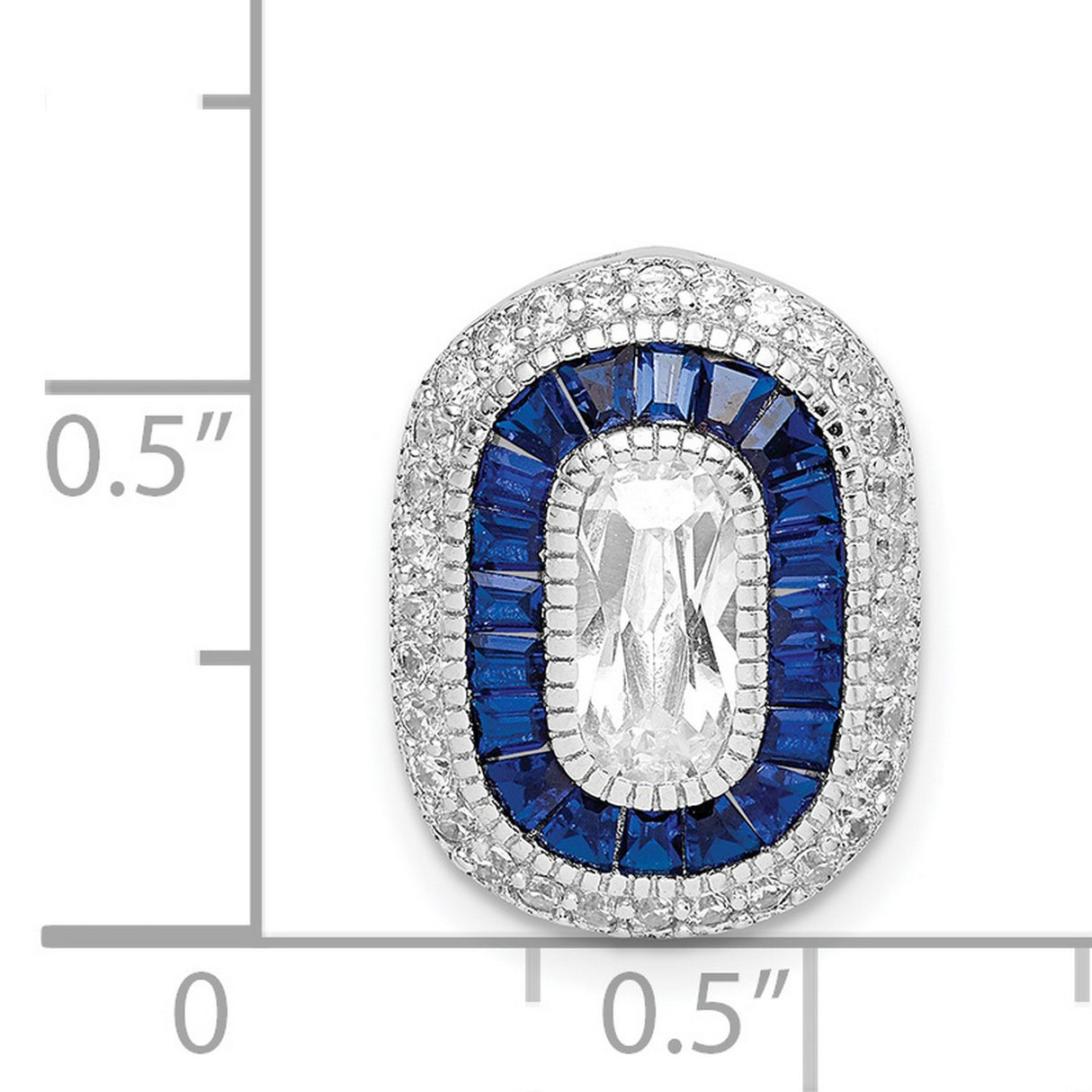 Sterling Silver Cocktail Ring with Emerald Cut Cubic Zirconia, Blue Baguette Halo, Crystal Accents